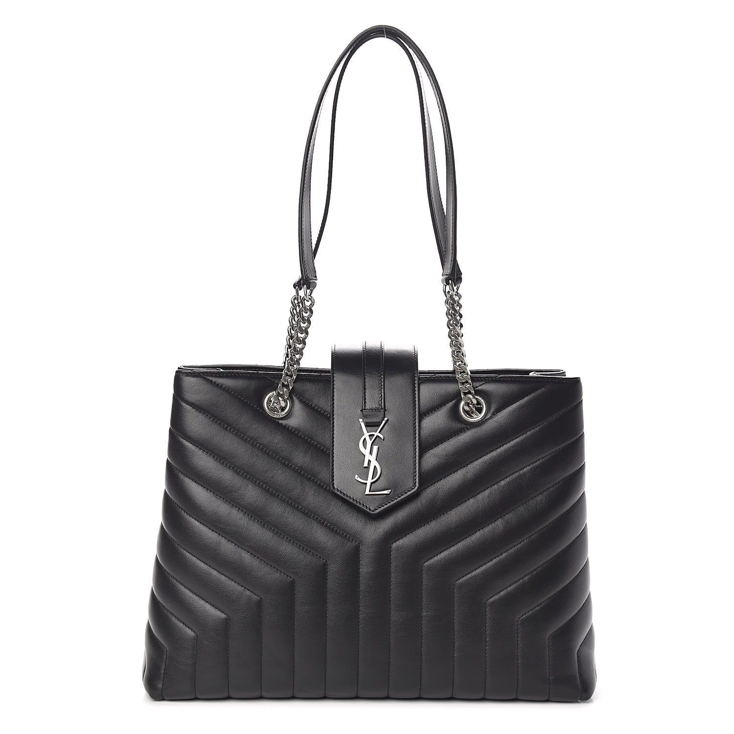 SAINT LAURENT Calfskin Y Quilted Monogram Large Loulou Shopper Black 487848