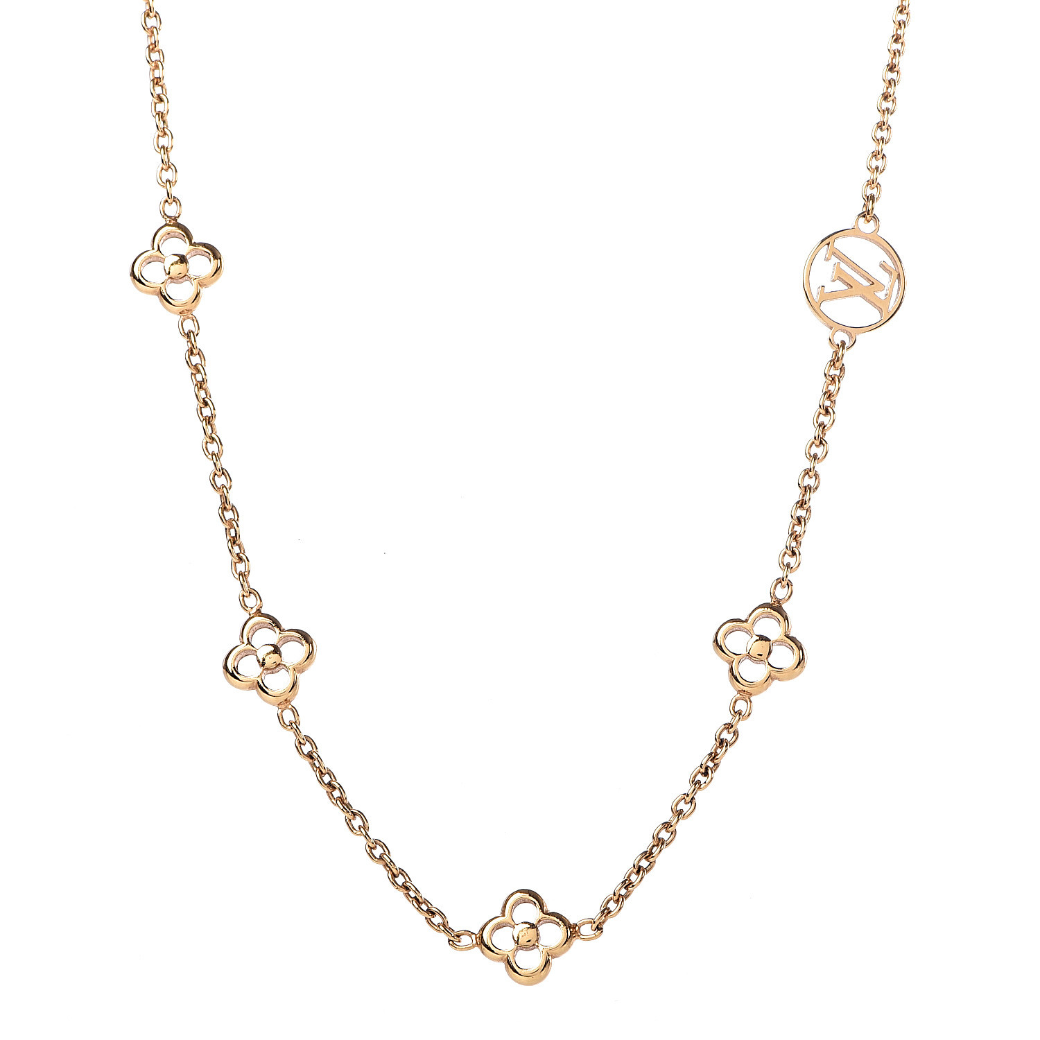 Louis Vuitton M64855 Monogram Collier Blooming Flower Charm Necklace Gold  w/Box