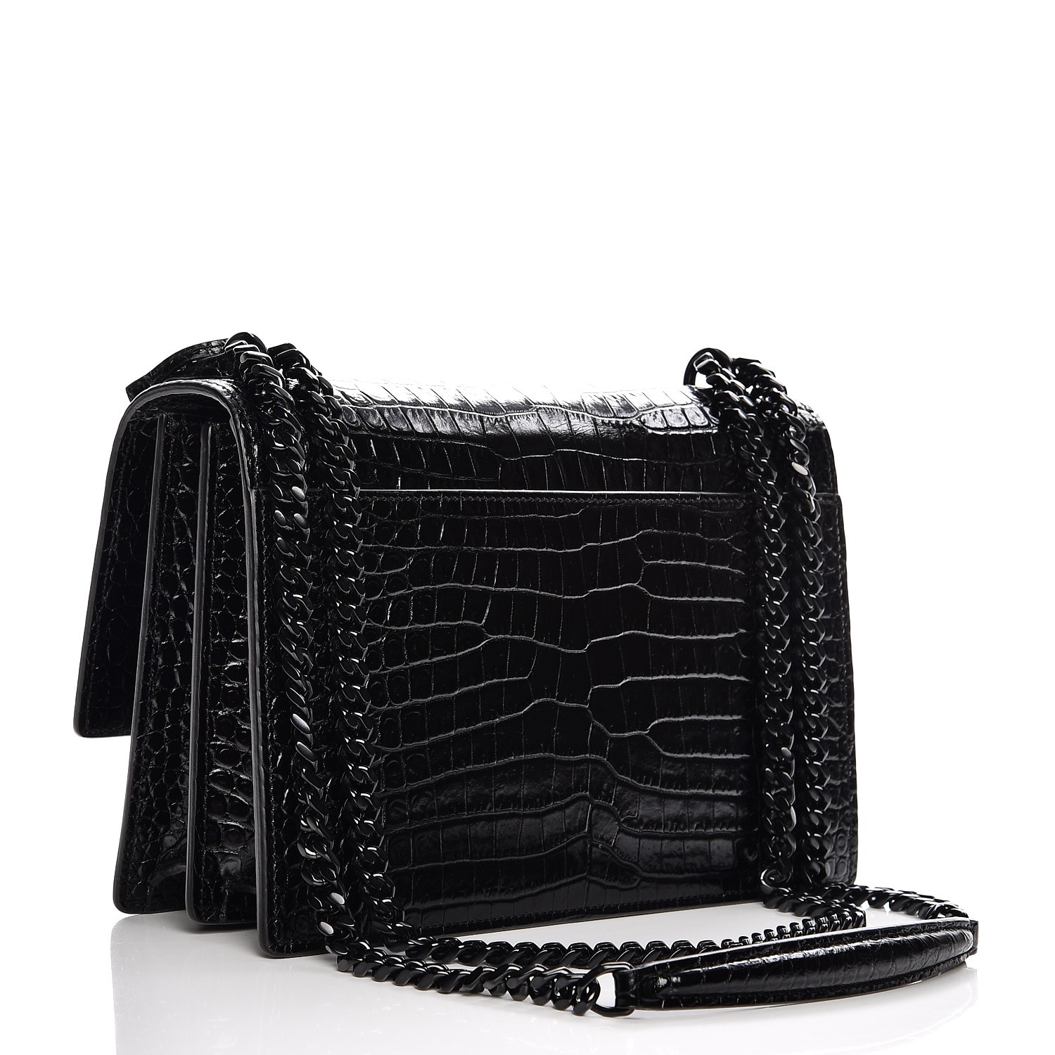 SAINT LAURENT Calfskin Crocodile Embossed Medium Monogram Sunset Black ...