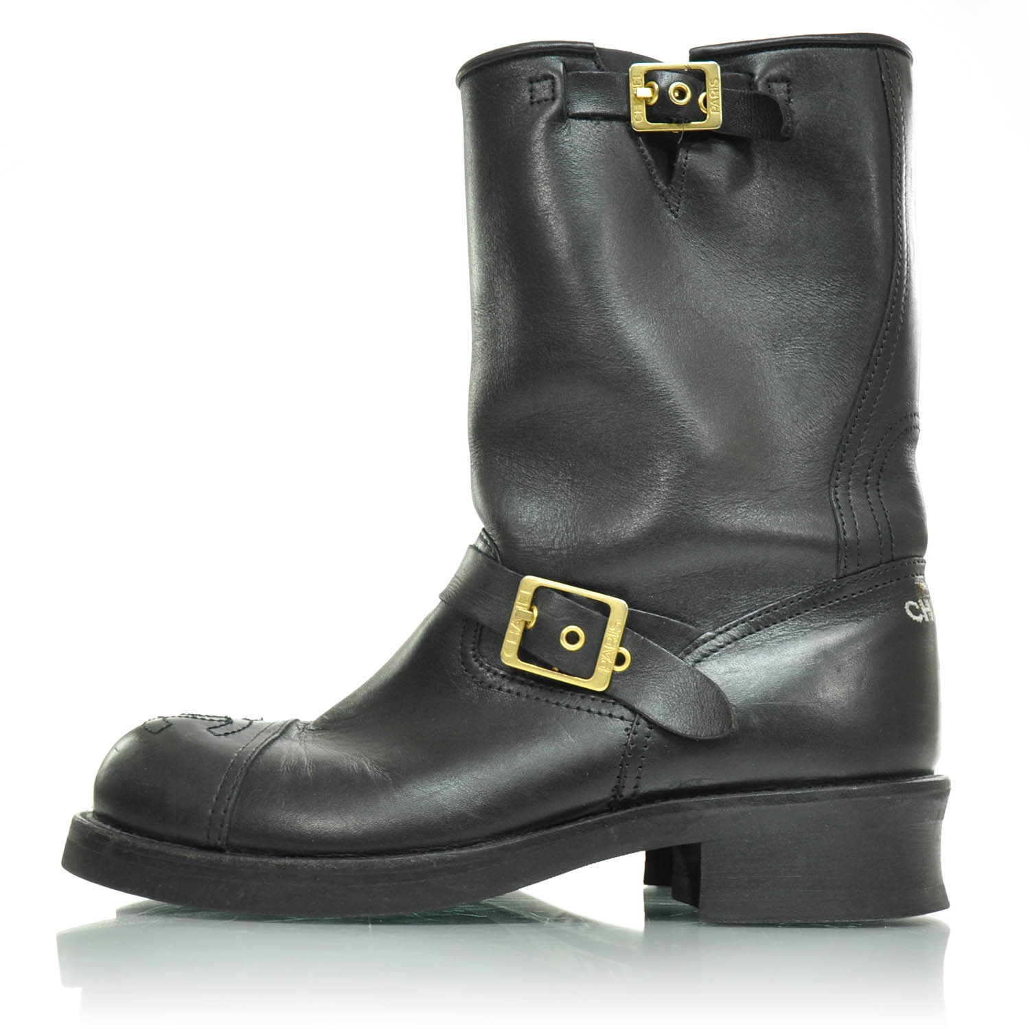 CHANEL Leather Motorcycle Boots 40 Black 27022