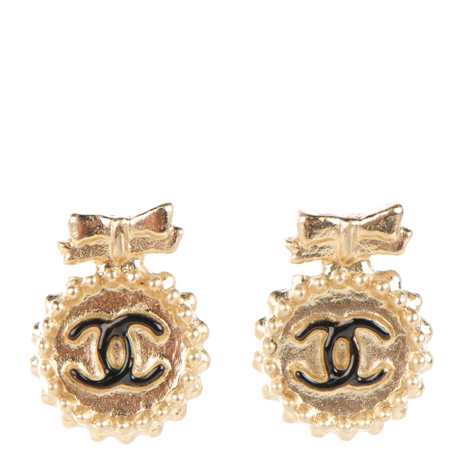 CHANEL Enamel CC Ribbon Earrings Black Silver 122723