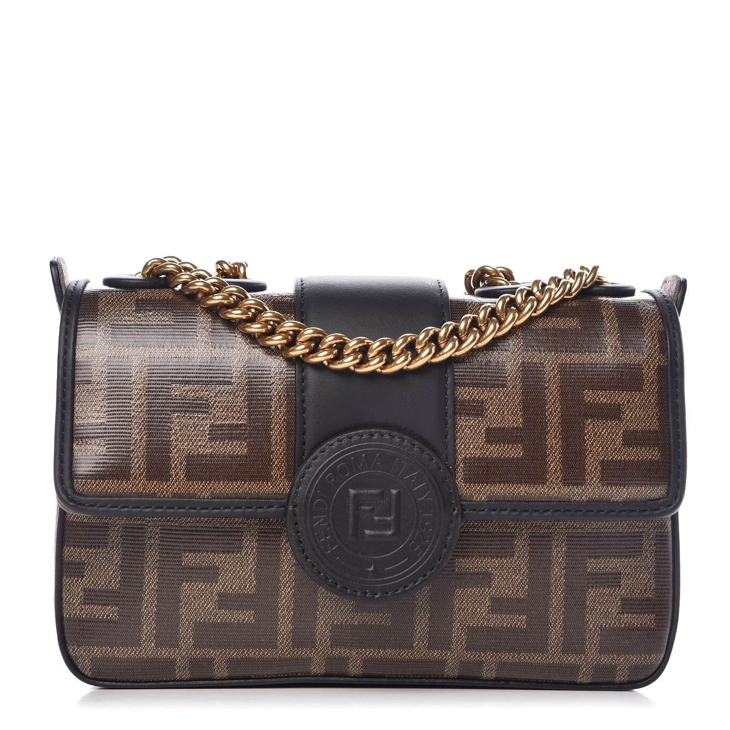 FENDI Zucca Spalmati Mini Double F Crossbody Bag Tobacco Black 357609