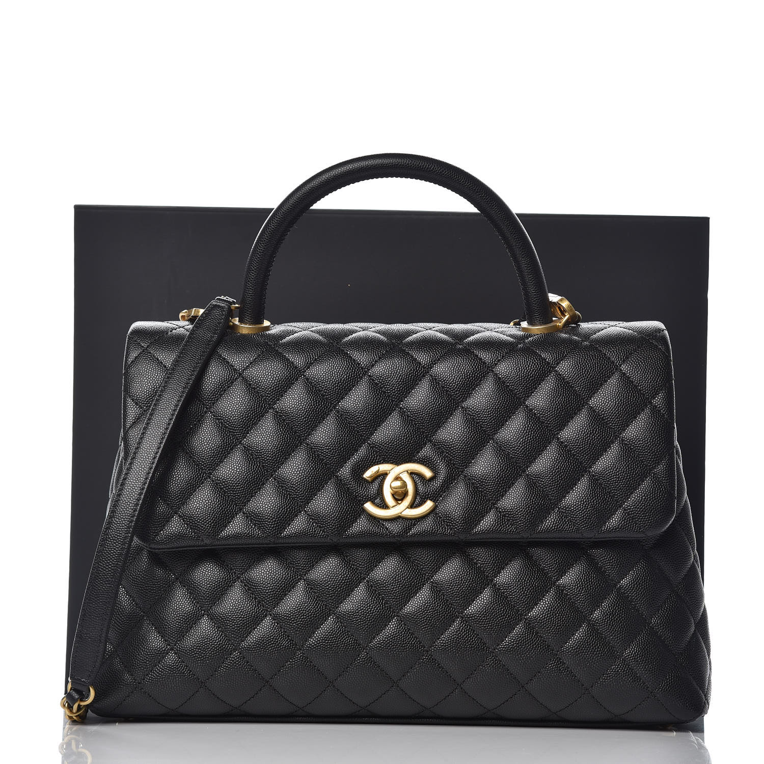 CHANEL Caviar Quilted Medium Coco Handle Flap Black 354836