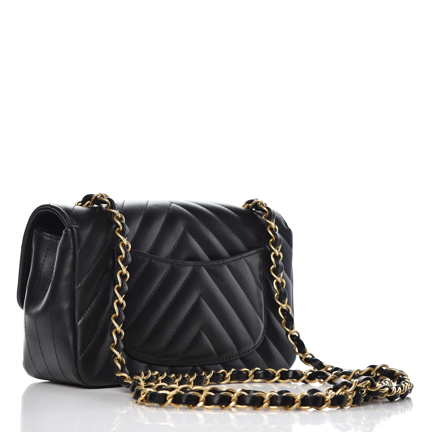 CHANEL Lambskin Chevron Quilted Mini Rectangular Flap Black 357774