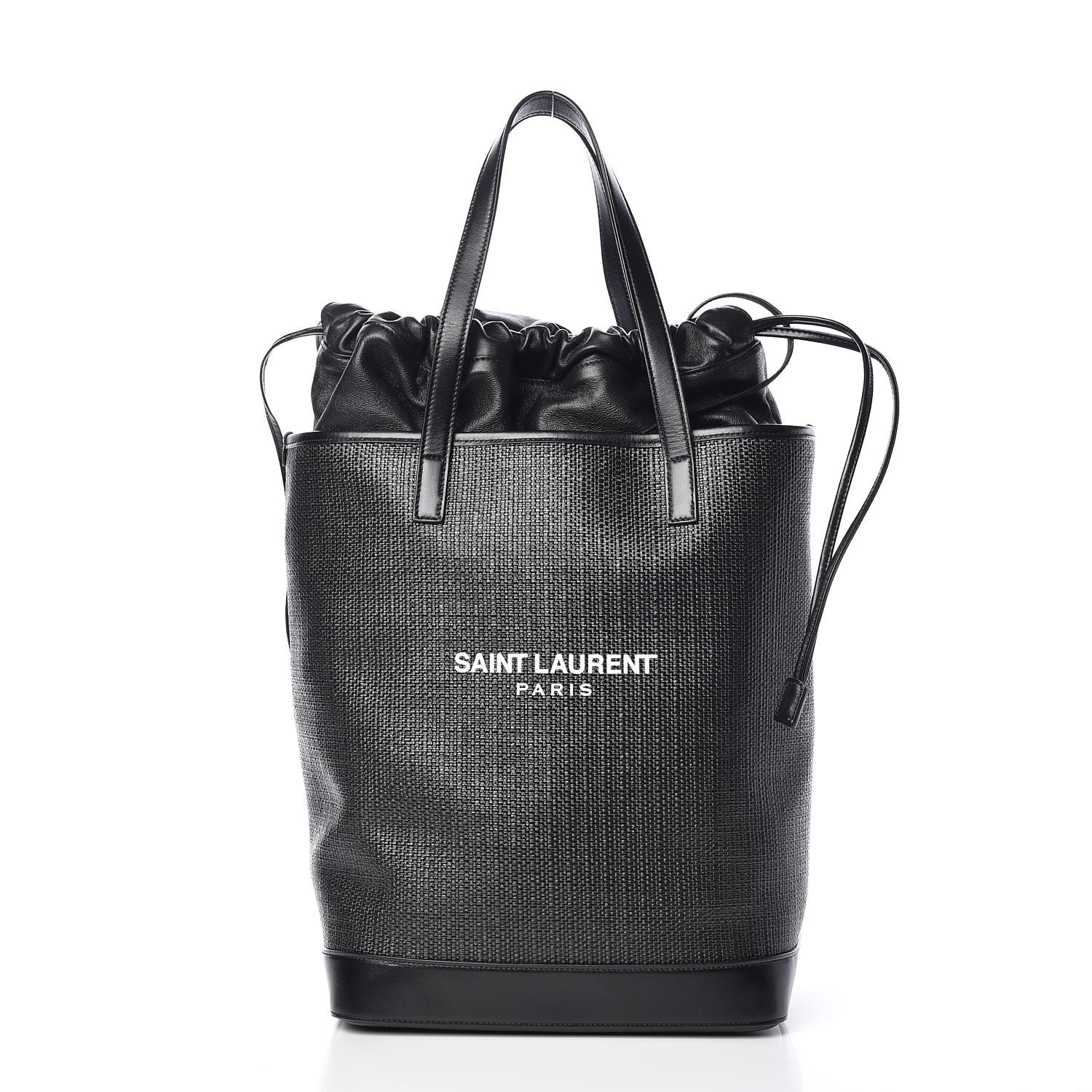 SAINT LAURENT Linen Canvas Teddy Shopping Bag Black 413048 | FASHIONPHILE