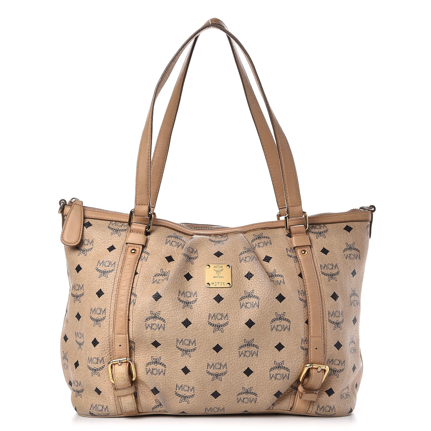 MCM Visetos Medium Essentials Shopper Tote Beige 300067