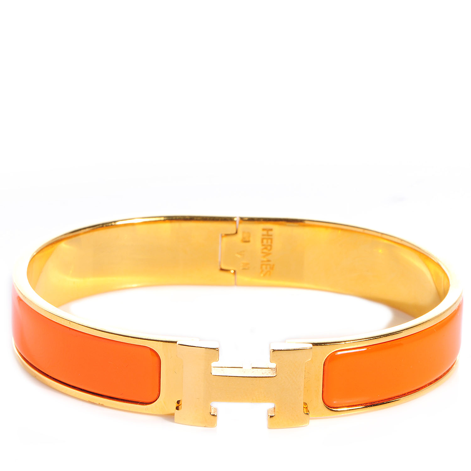 HERMES Narrow Enamel Clic Clac H Bracelet PM Orange 78608