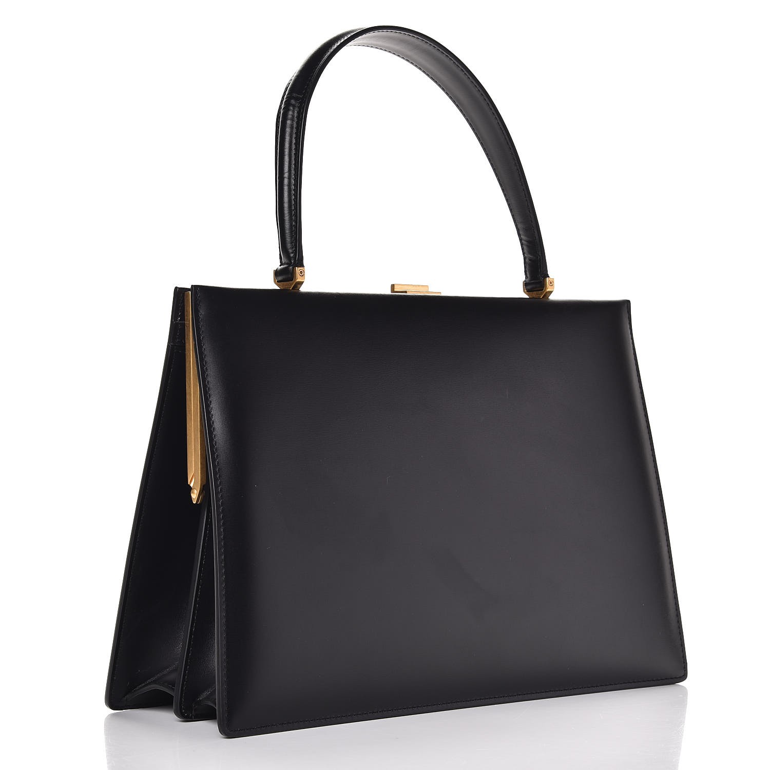 CELINE Patina Box Calfskin Medium Clasp Bag Black 270690 | FASHIONPHILE