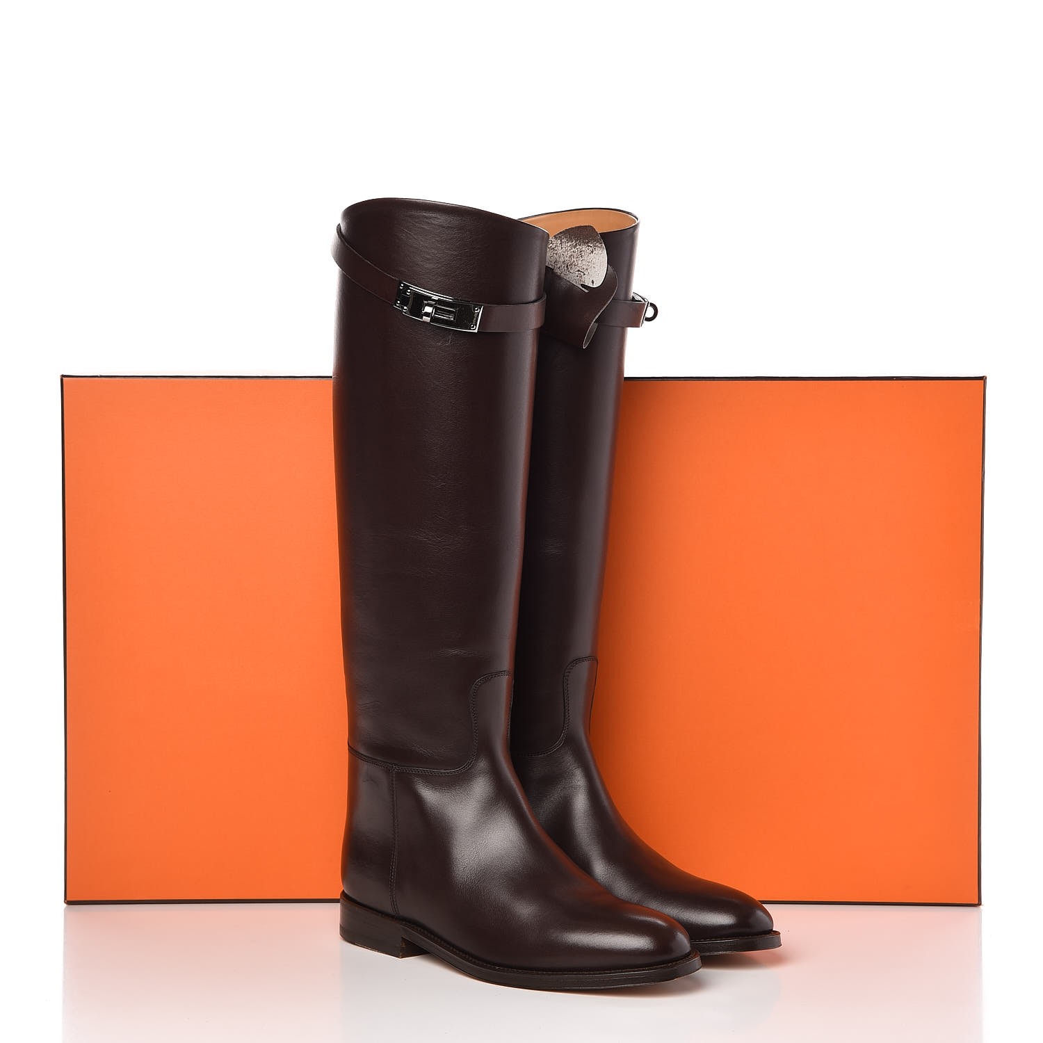 HERMES Box Kelly Jumping Boots 35.5 Chocolate 320396