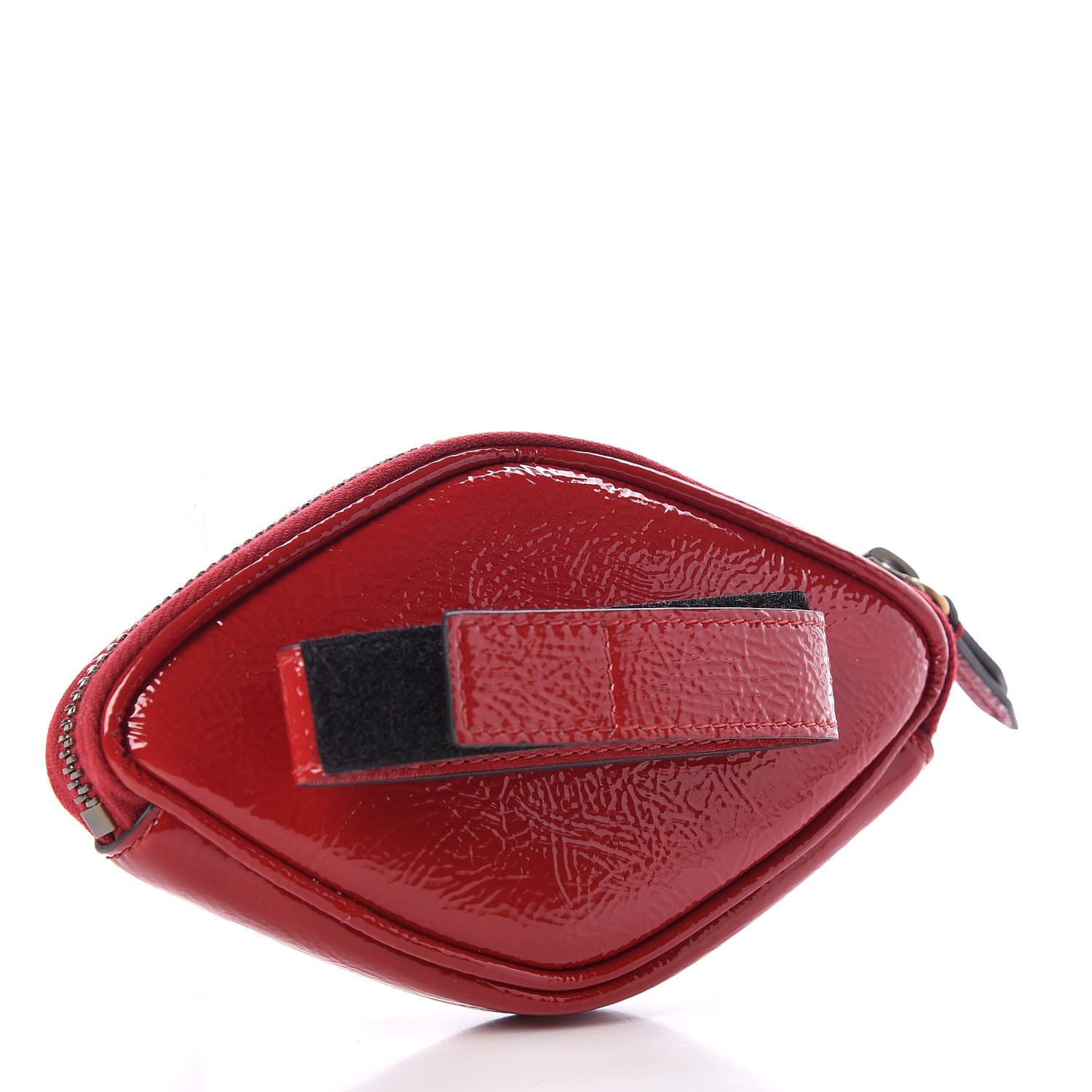 GUCCI Patent Rubber Logo Wrist Bag Hibiscus Red 4216