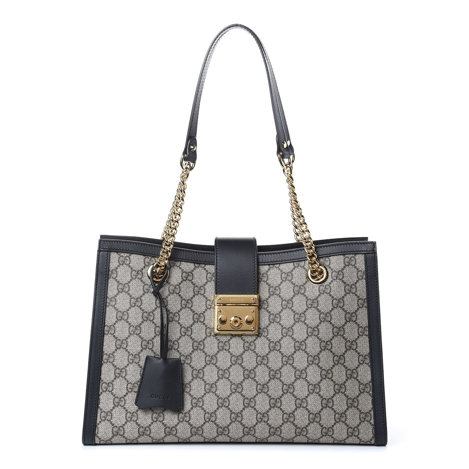 GUCCI GG Supreme Monogram Medium Padlock Shoulder Bag Black 422244