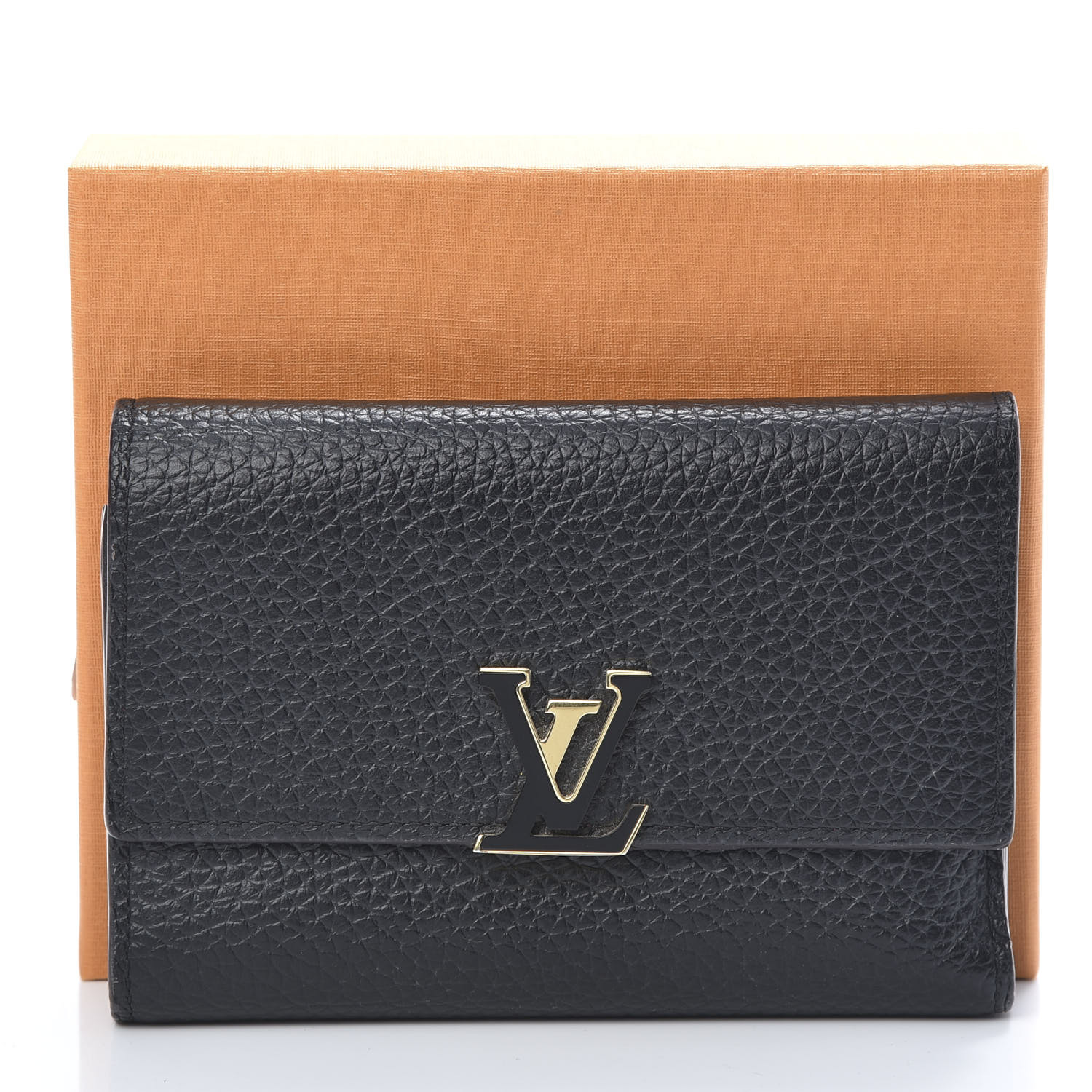 Buy Brand New & Pre-Owned Luxury LOUIS VUITTON Taurillon Capucines Compact  Wallet Black Online