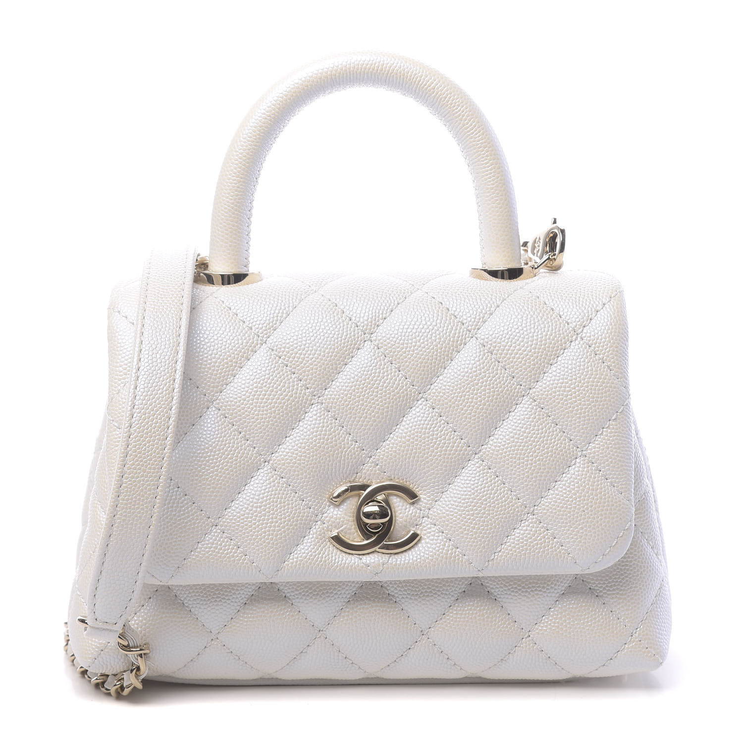 Chanel Iridescent Caviar Quilted Extra Mini Coco Handle Flap Ivory Fashionphile