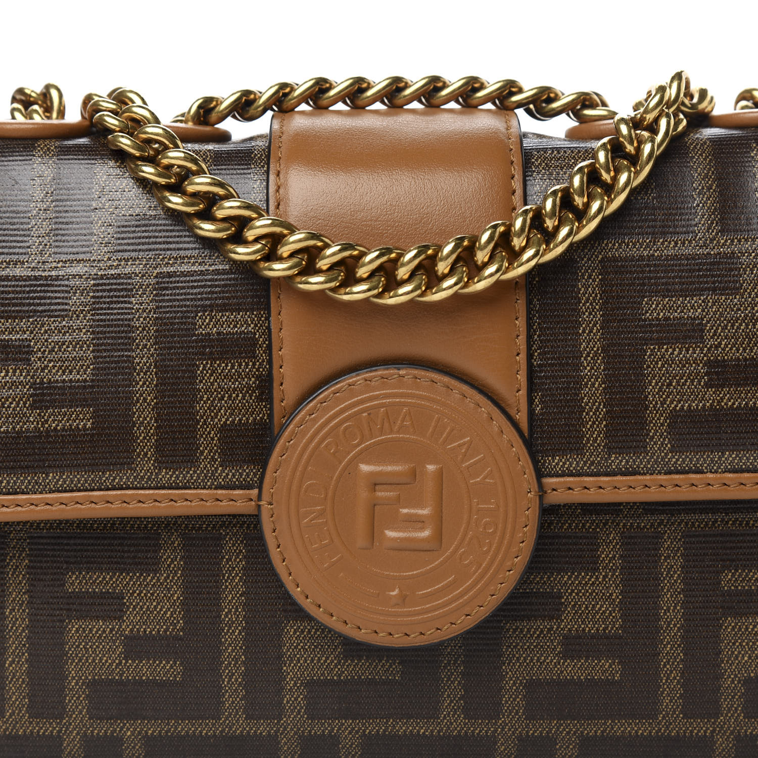 FENDI Glazed Fabric FF 1974 Mini Double F Crossbody Bag Mogano Panna ...