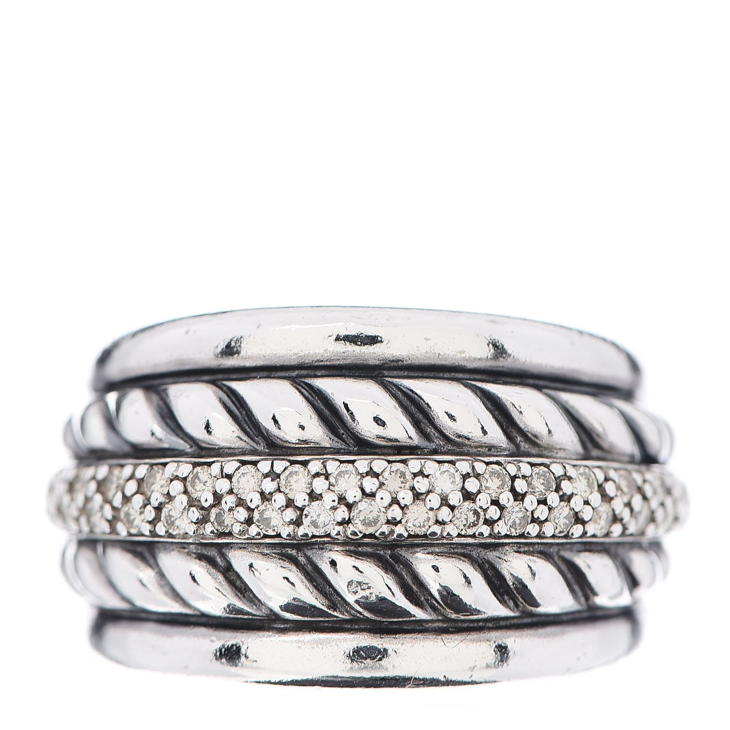 DAVID YURMAN Sterling Silver Diamond Cable Five Row Ring 54 6.75 590068 ...