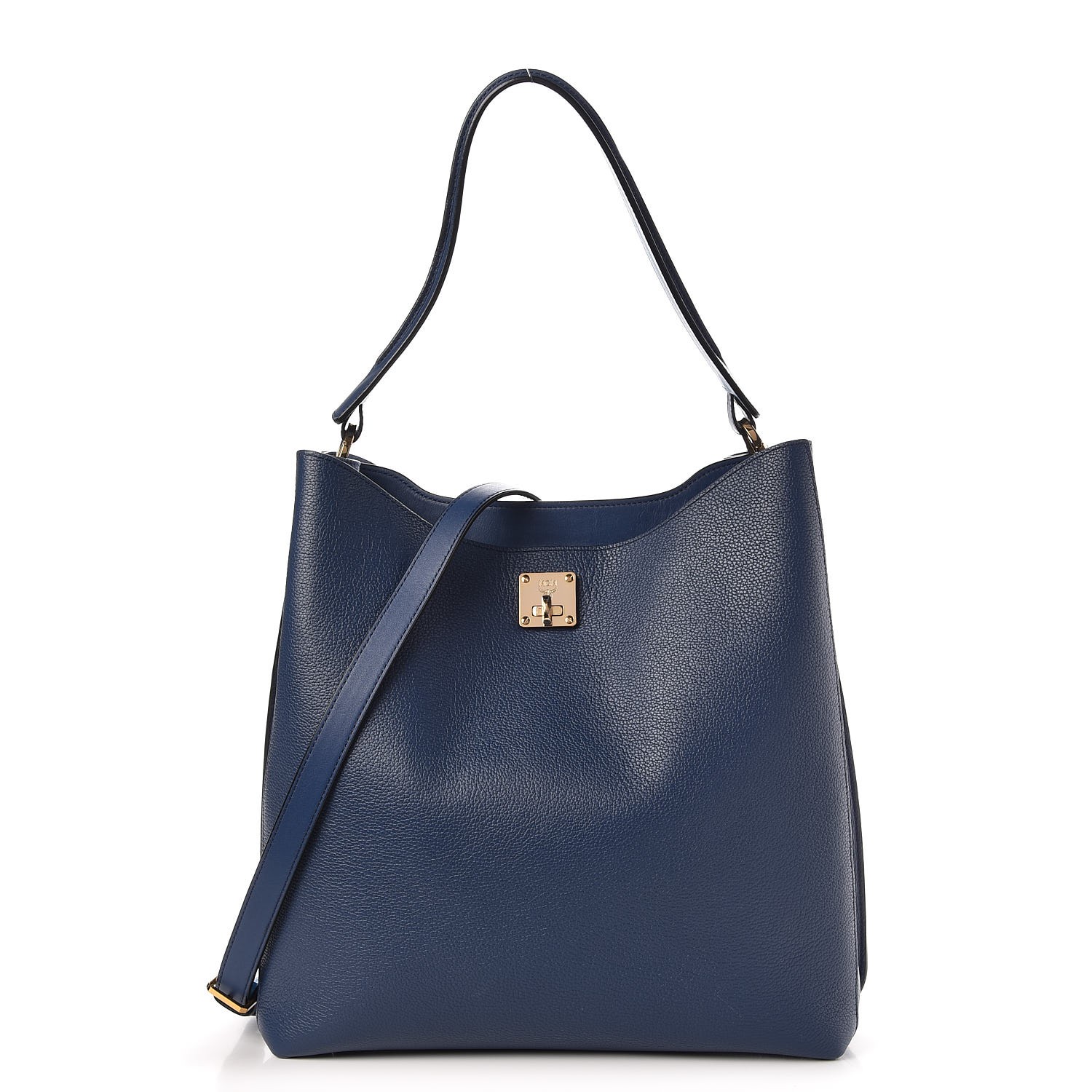 MCM Grained Calfskin Large Milla Hobo Navy Blue 289014