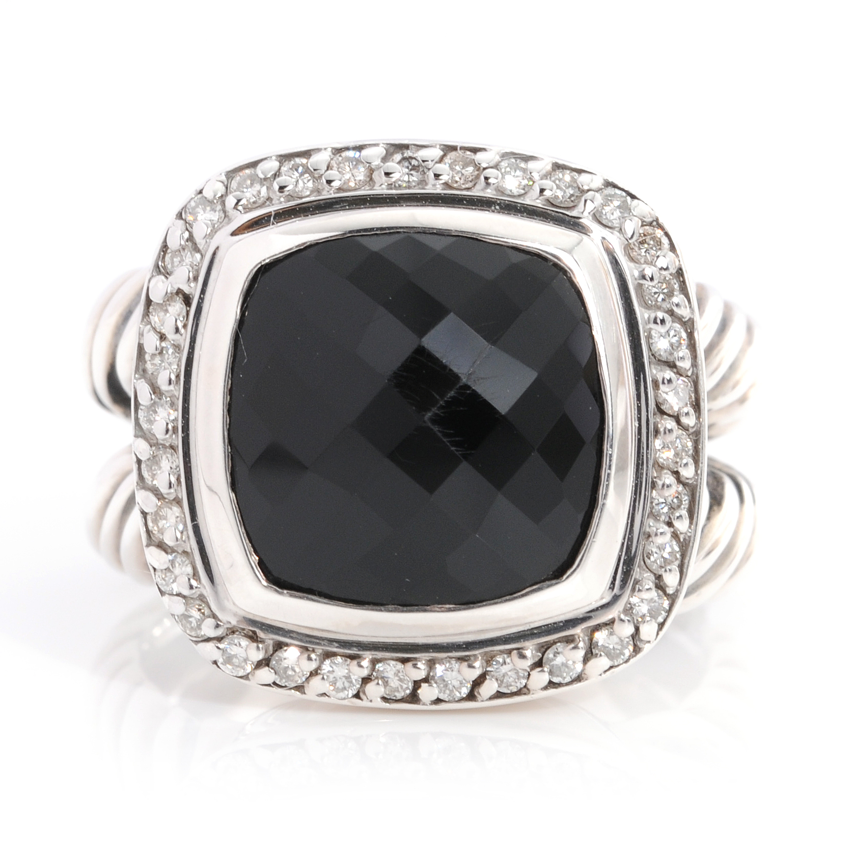 DAVID YURMAN Sterling Silver Diamond 11mm Black Onyx Albion Ring 5.5 42720