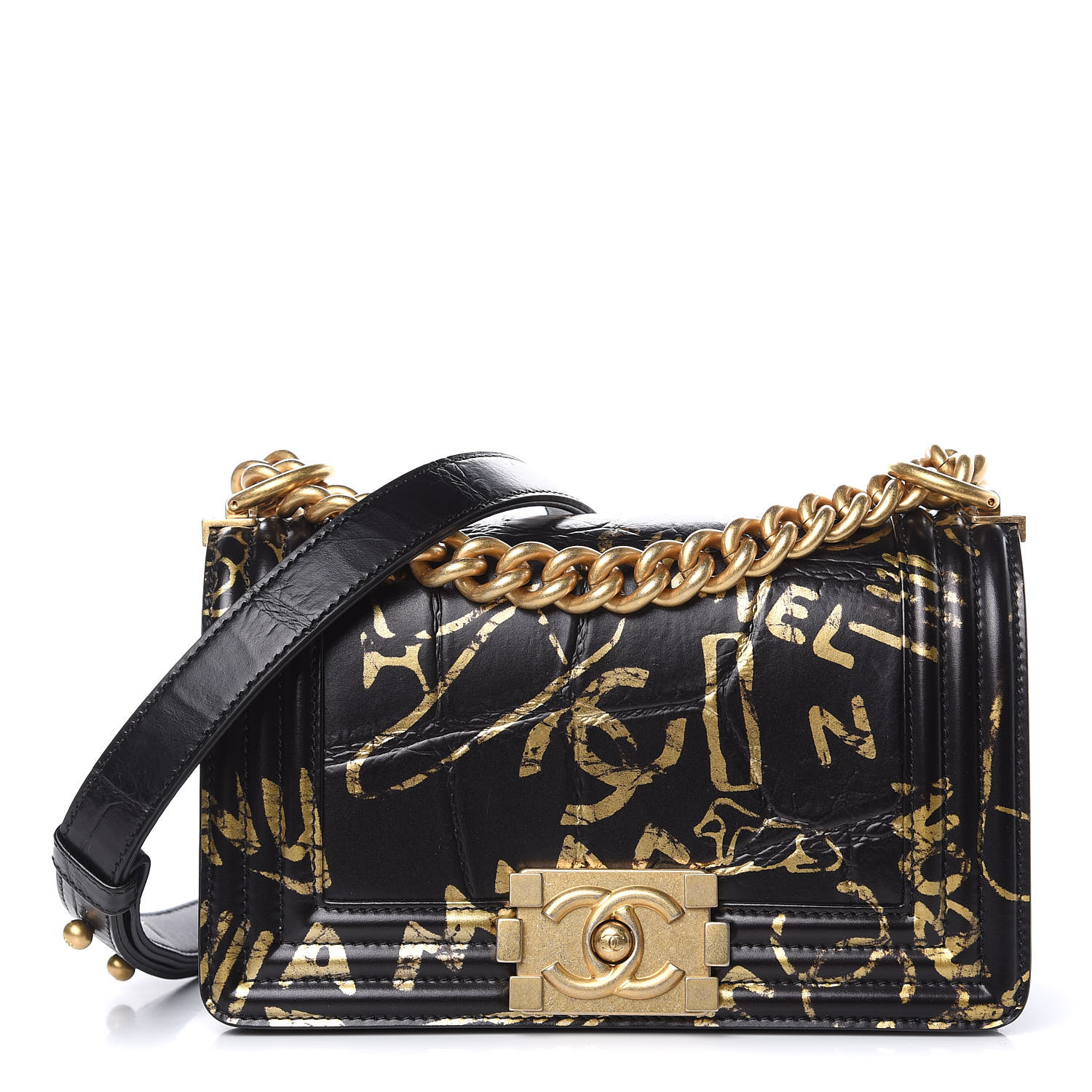 chanel boy bag small black and gold