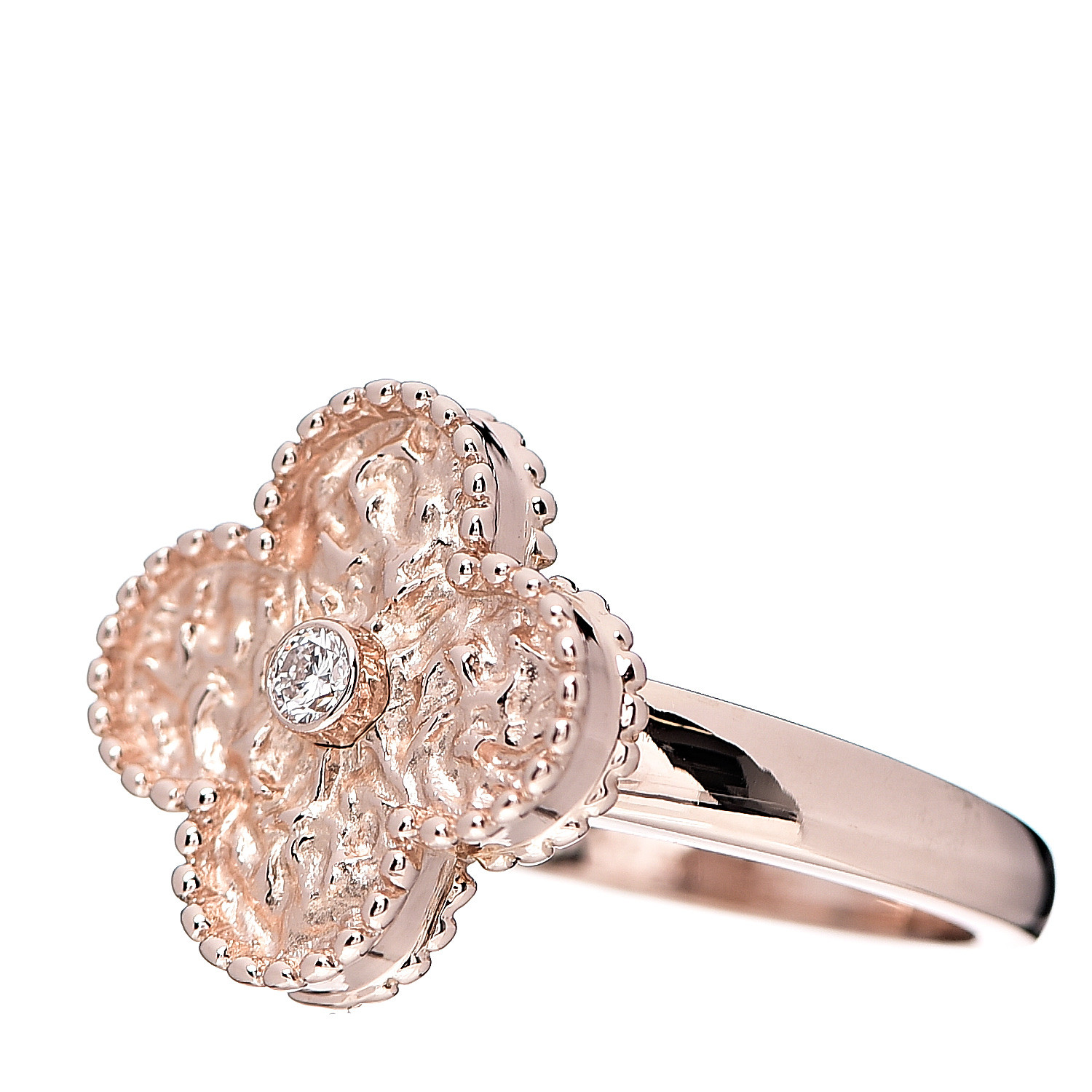 VAN CLEEF & ARPELS 18K Rose Gold Diamond Vintage Alhambra Ring 52 6 548172