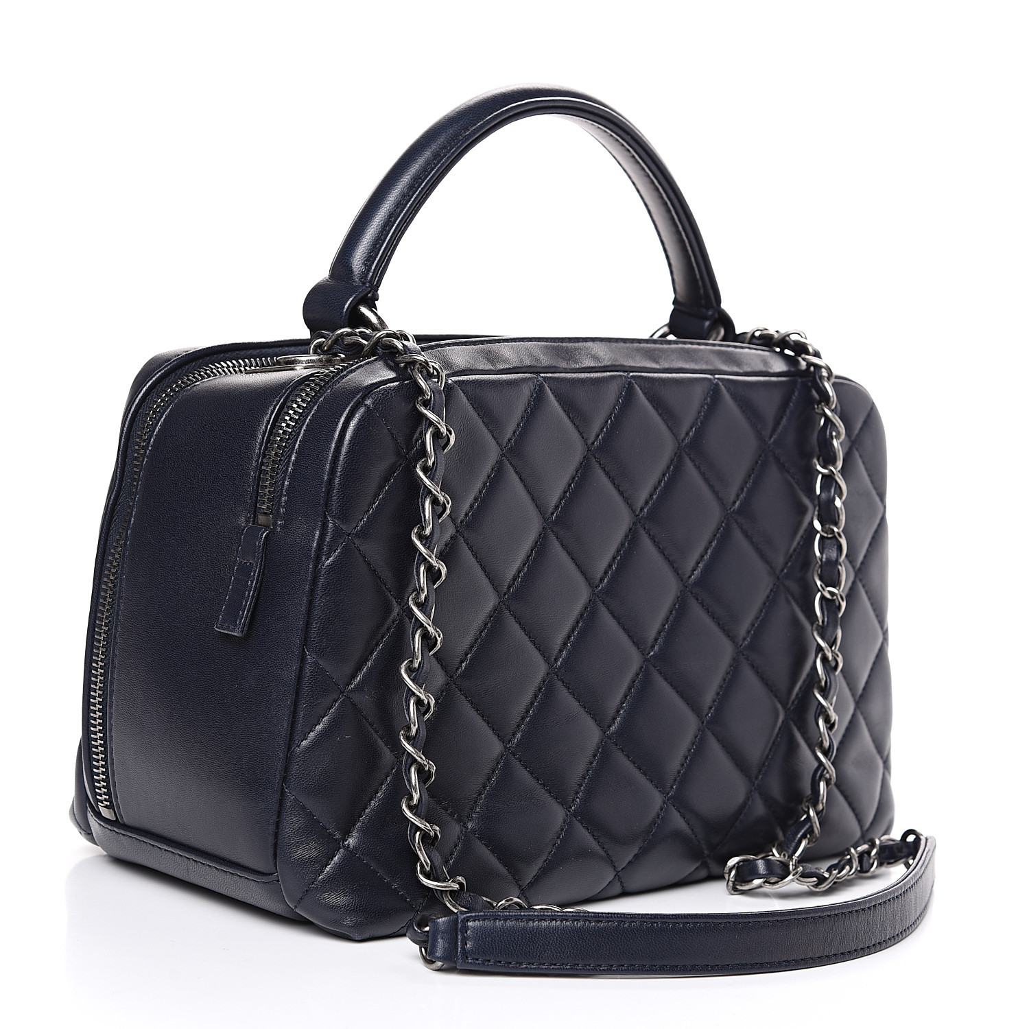 CHANEL Lambskin Quilted Small Trendy CC Bowling Bag Navy 550211