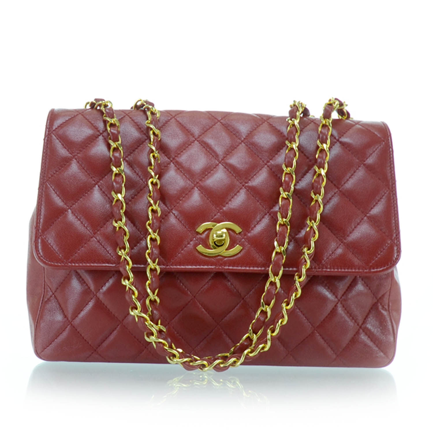 CHANEL Lambskin Quilted Medium Flap Red 27232