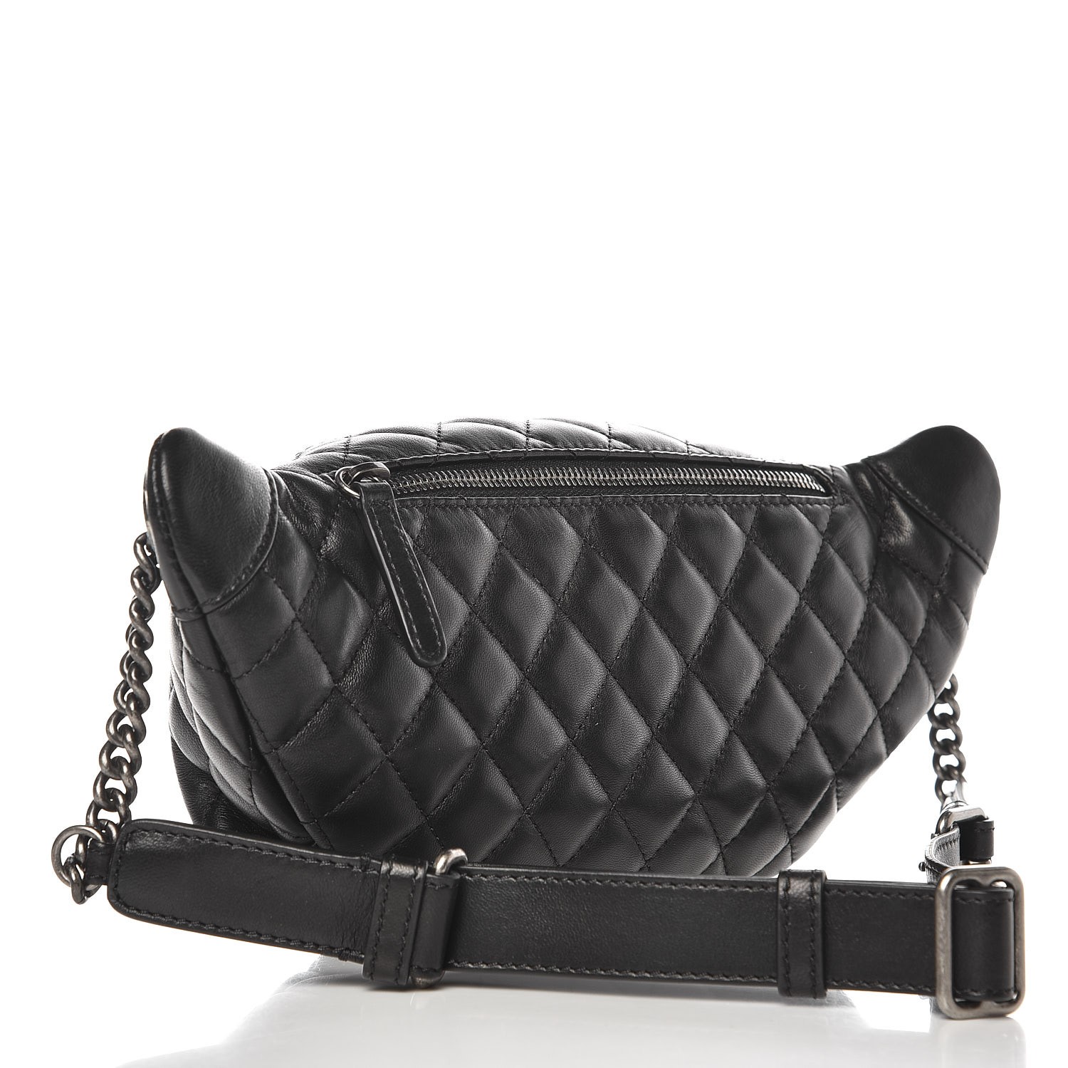 CHANEL Lambskin Quilted Banane Waist Bag Fanny Pack Black 260058