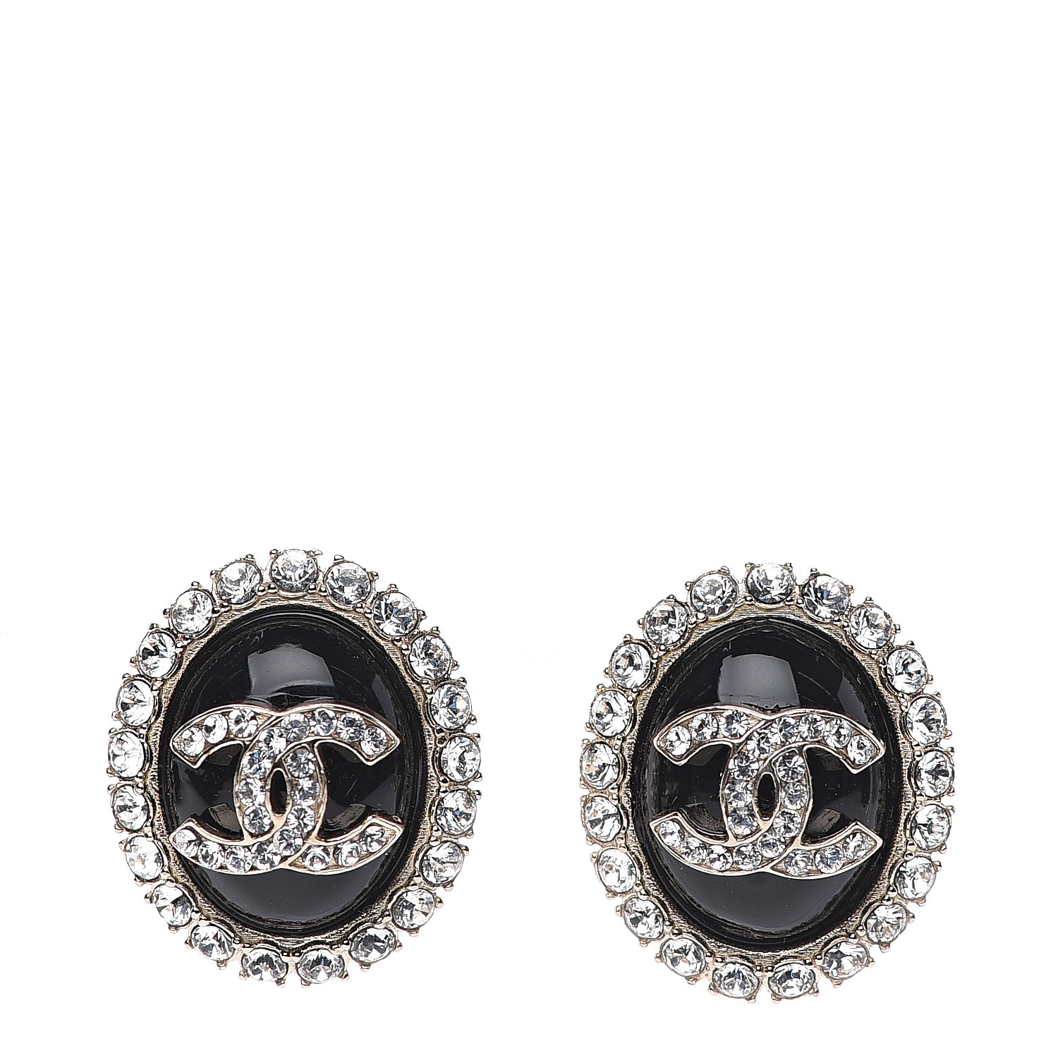 CHANEL Crystal Enamel CC Round Earrings Light Gold Black 564309