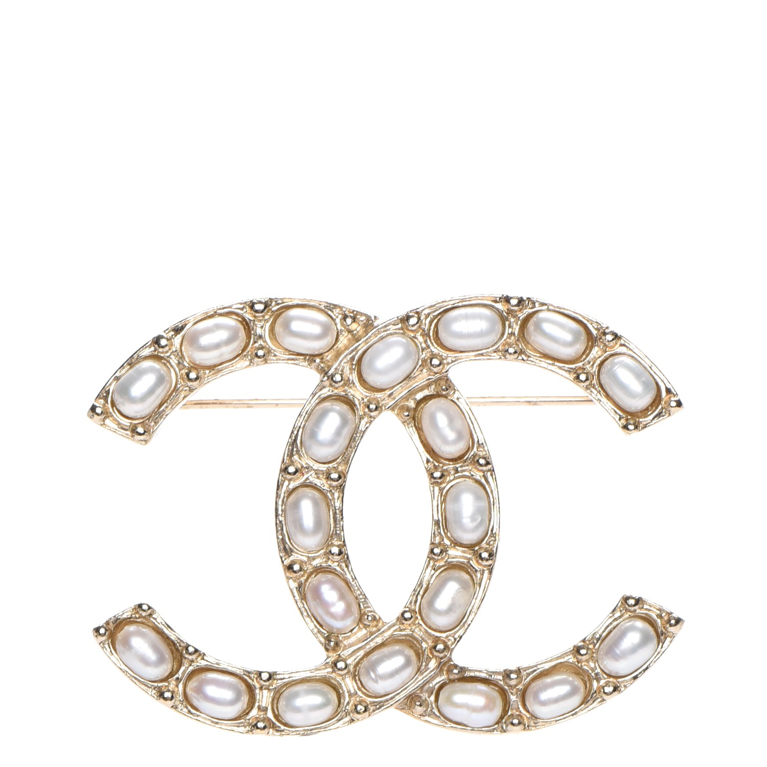 CHANEL Pearl Large CC Brooch Gold 218134