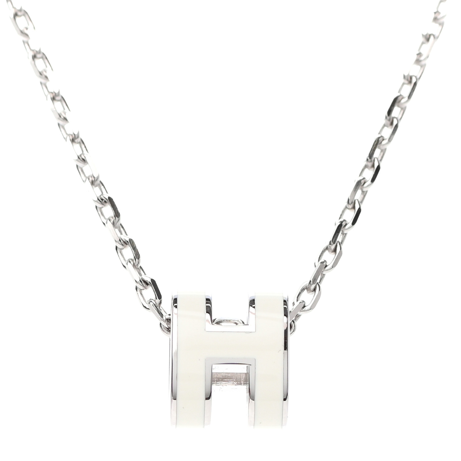 HERMES Palladium Mini Pop H Pendant Necklace White 822948 | FASHIONPHILE