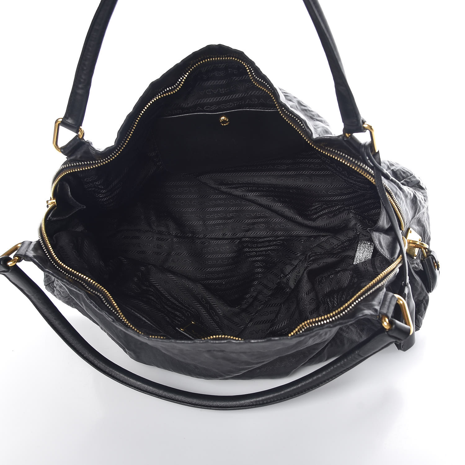 PRADA Nappa Antique Shoulder Bag Black 373066