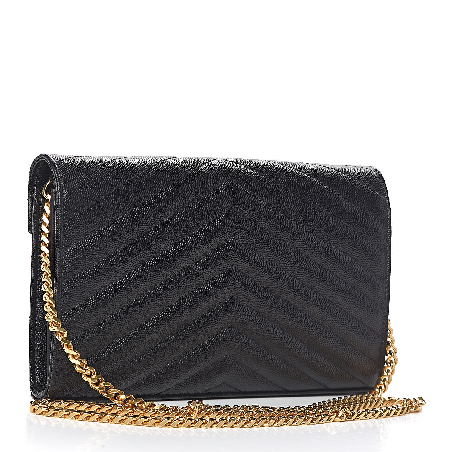 grain de poudre matelasse chevron monogram chain wallet black