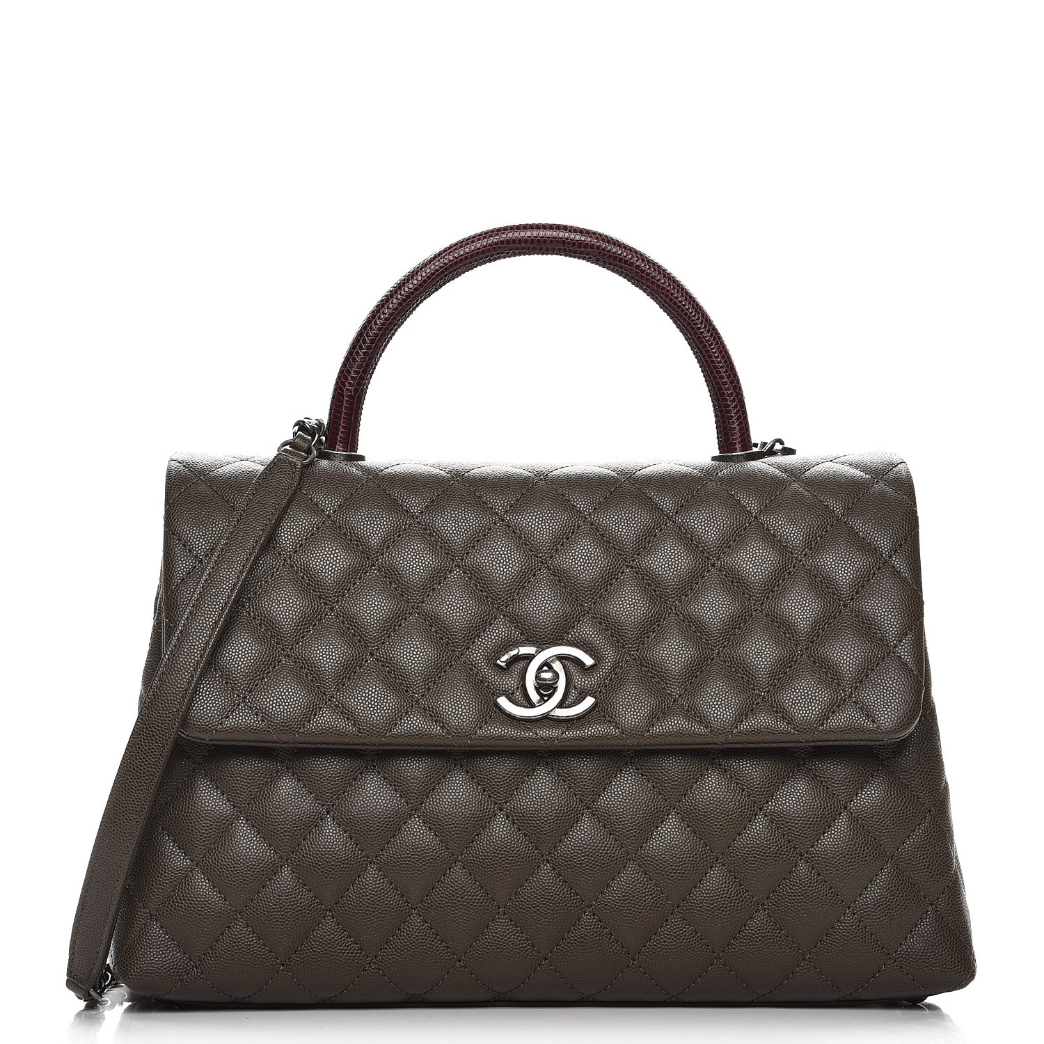 Chanel Caviar Lizard Quilted Medium Coco Handle Flap Khaki Fashionphile