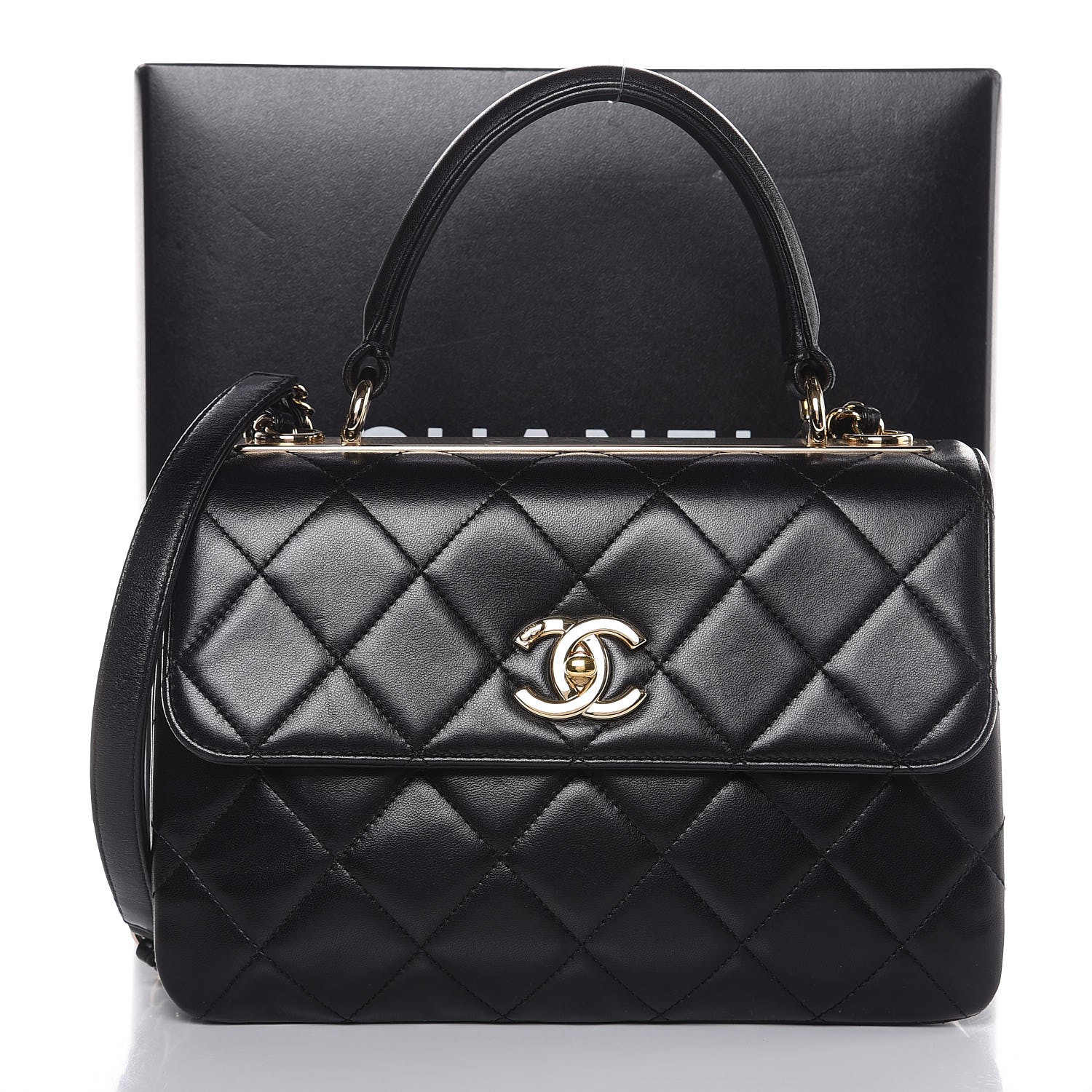 CHANEL Lambskin Quilted Small Trendy CC Dual Handle Flap Bag Black 285124