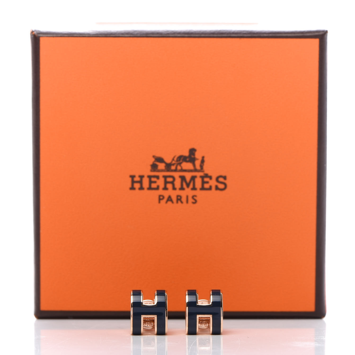 HERMES Rose Gold Lacquered Mini Pop H Earrings Bleu Fonce 730170 ...