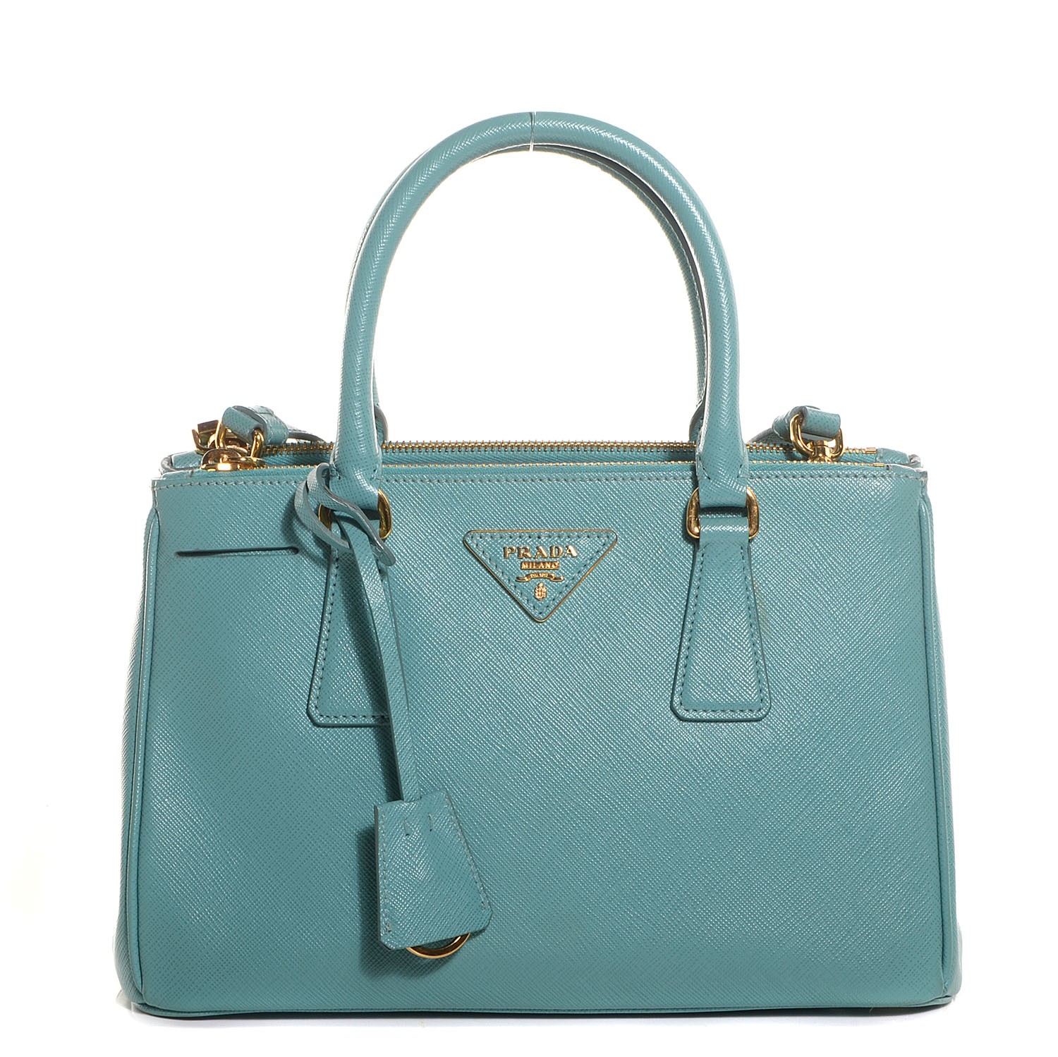 PRADA Saffiano Lux Mini Double Zip Tote Anice 91475