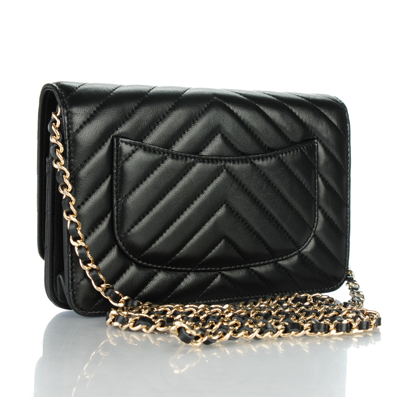 CHANEL Lambskin Chevron Wallet On Chain WOC Black 150505