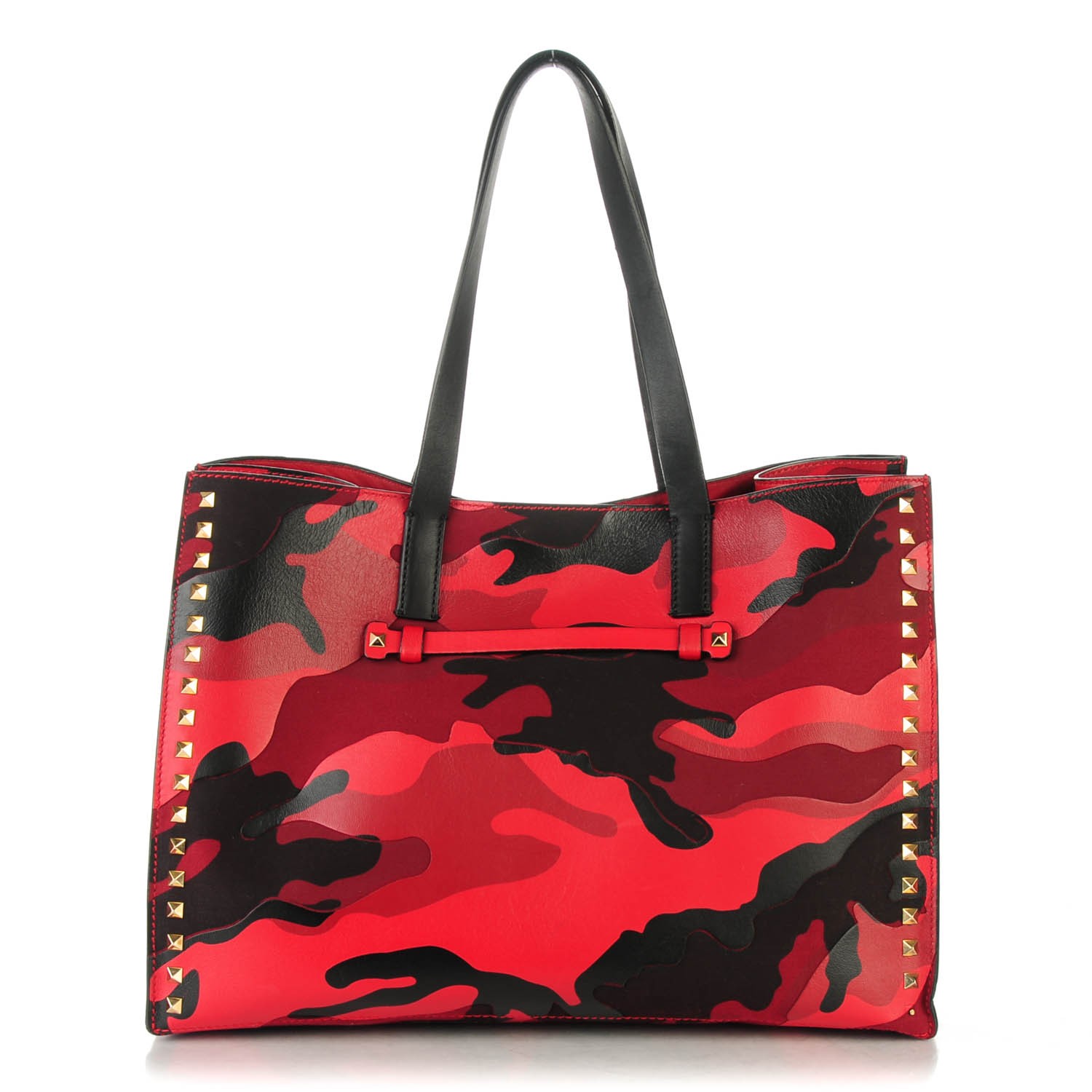 VALENTINO Nappa Canvas Medium Camo Rockstud Soft Tote Red 150516 ...