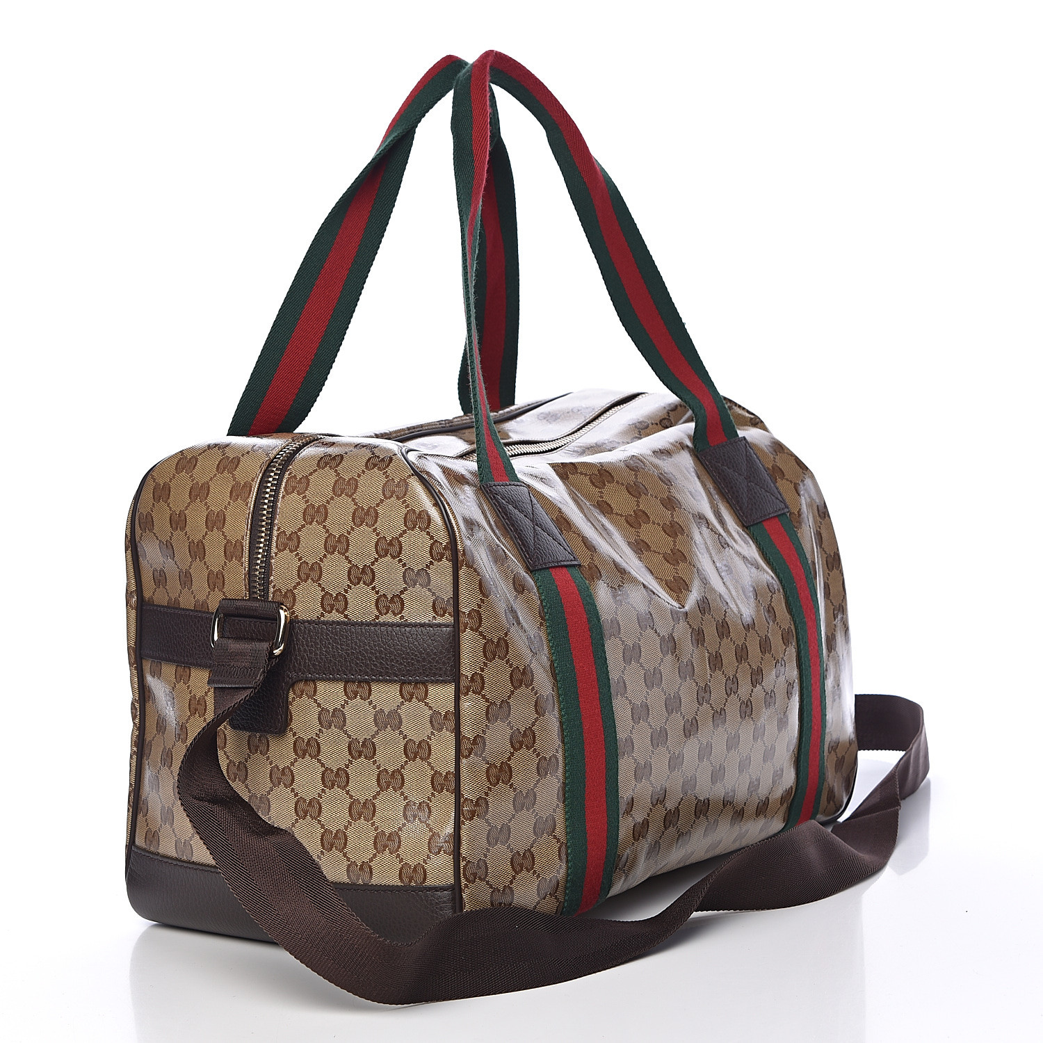 GUCCI Crystal Monogram Large Web Carry On Duffle Bag Brown 491062