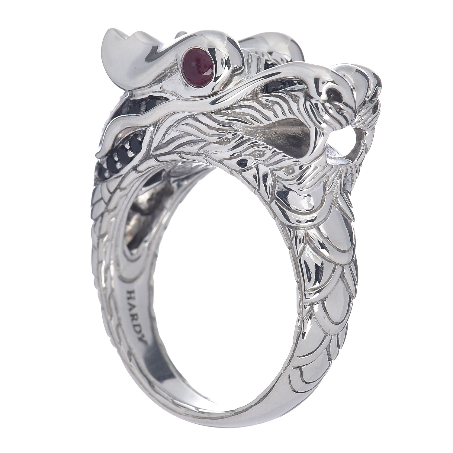 JOHN HARDY Sterling Silver Black Sapphire Ruby Naga Dragon Ring 63 10. ...