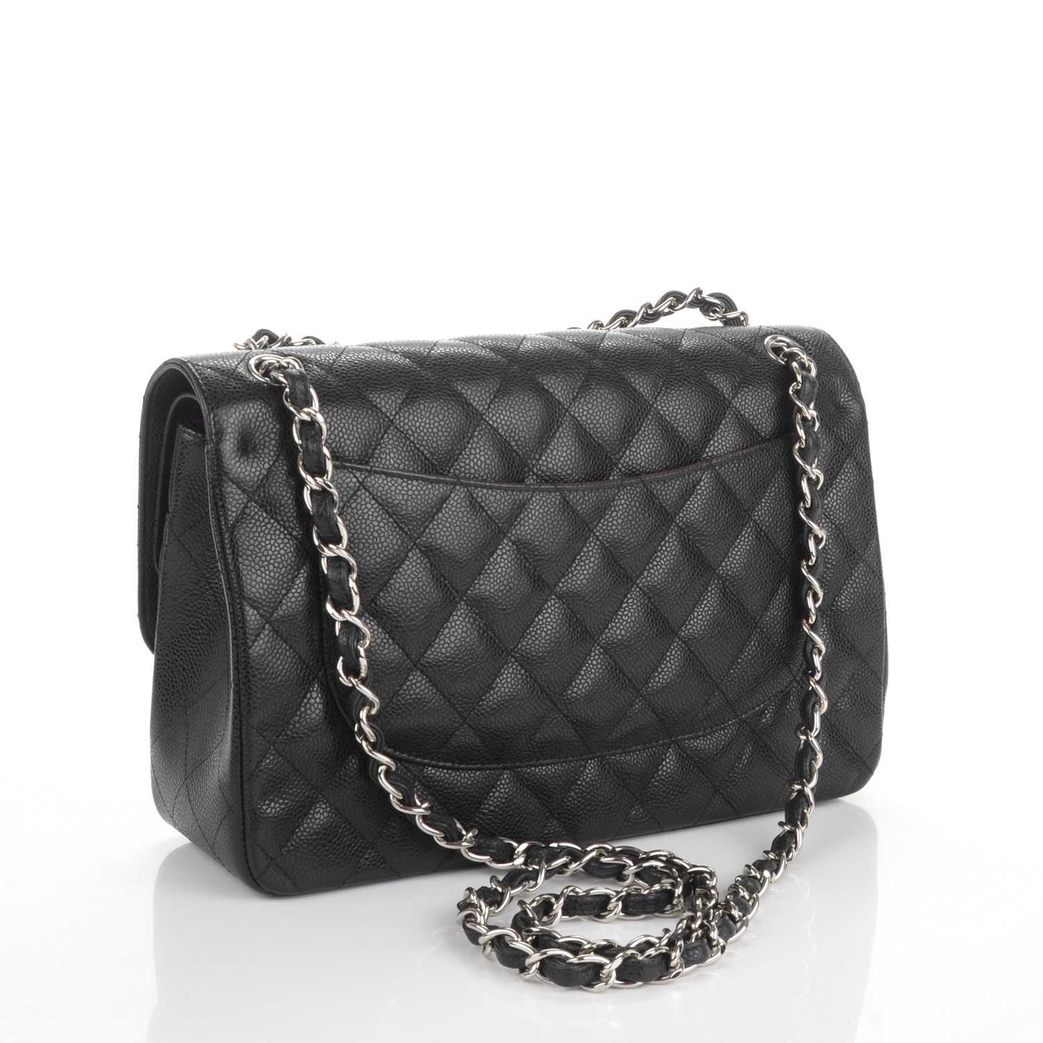 chanel black caviar jumbo double flap silver hardware