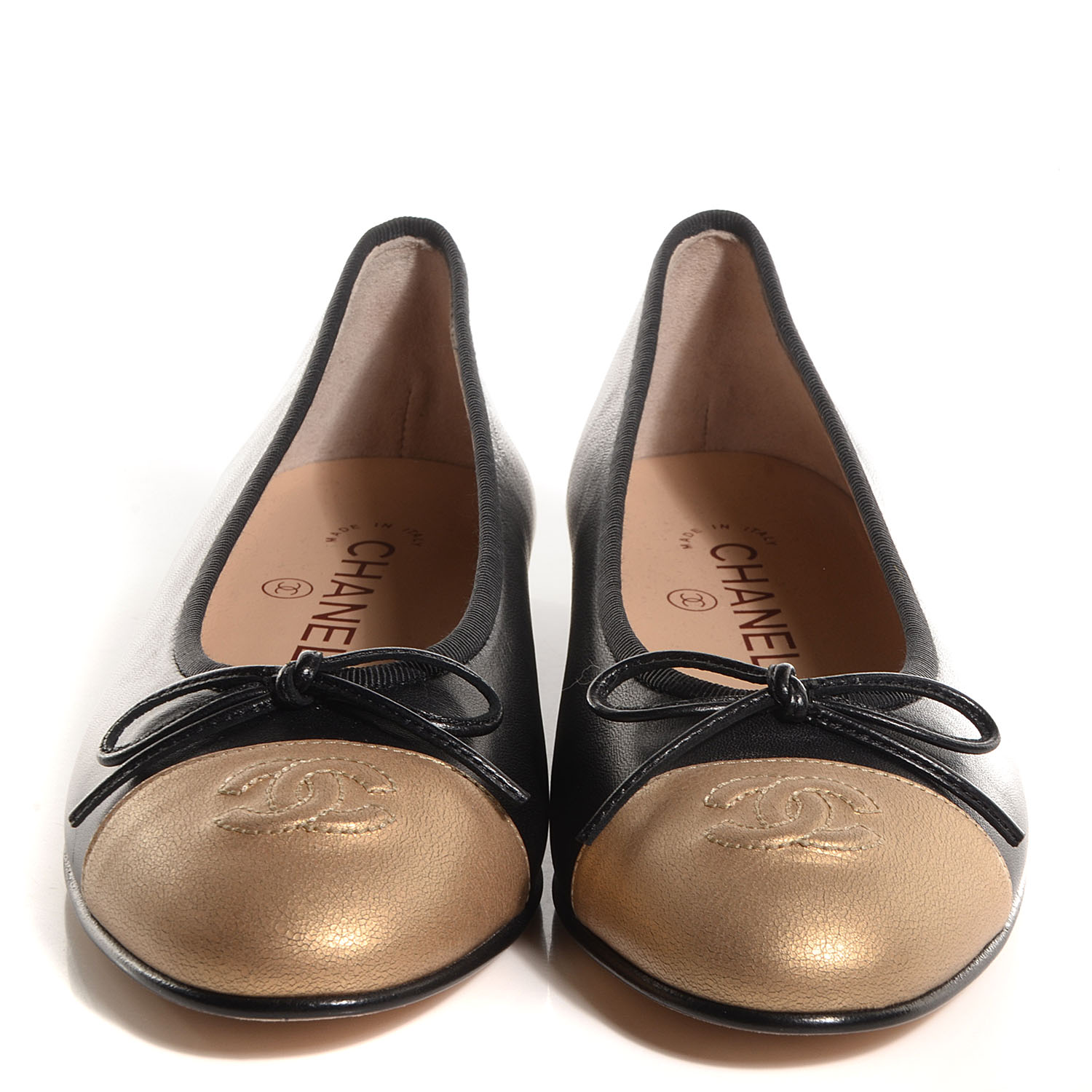 black and gold ballet flats