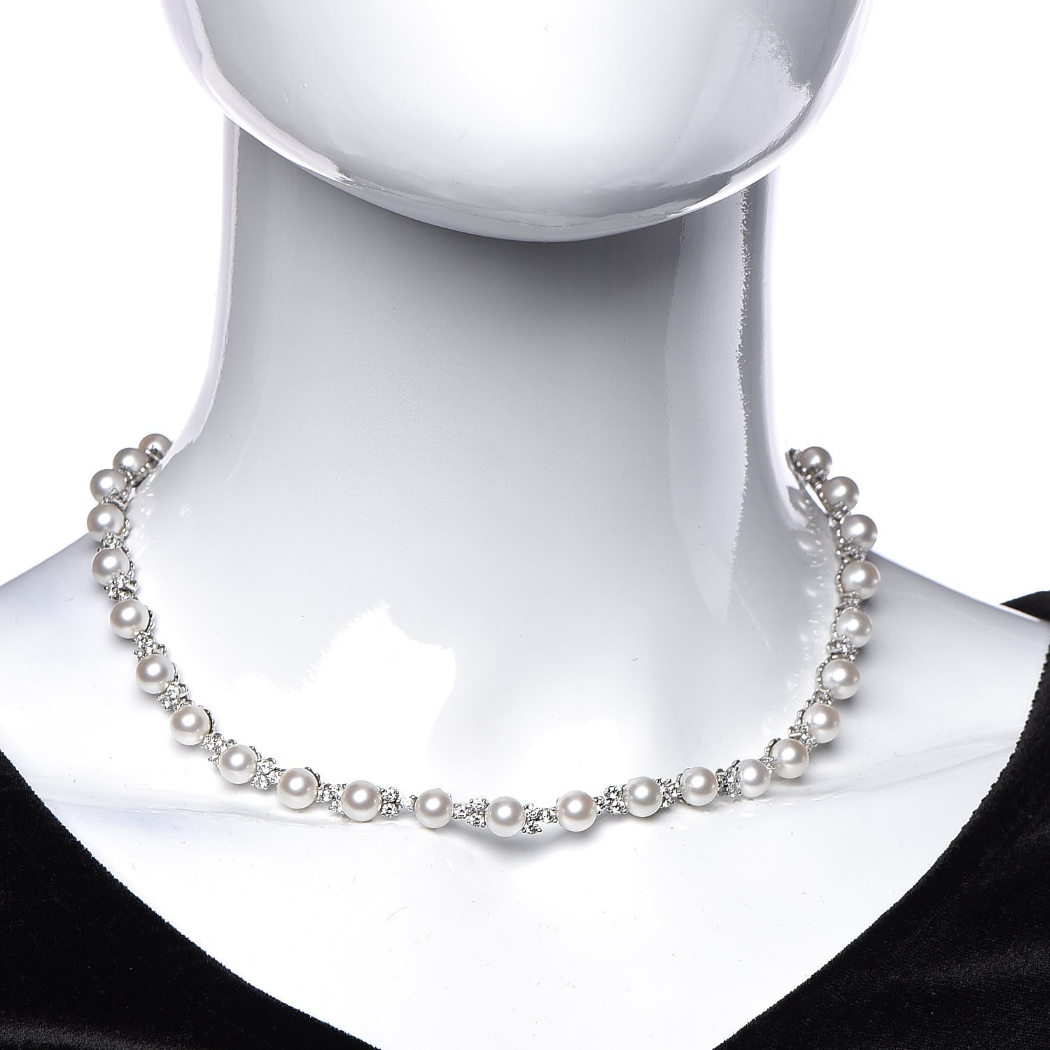 TIFFANY Platinum Diamond Akoya Pearl 6.5-7mm Aria Necklace 313947