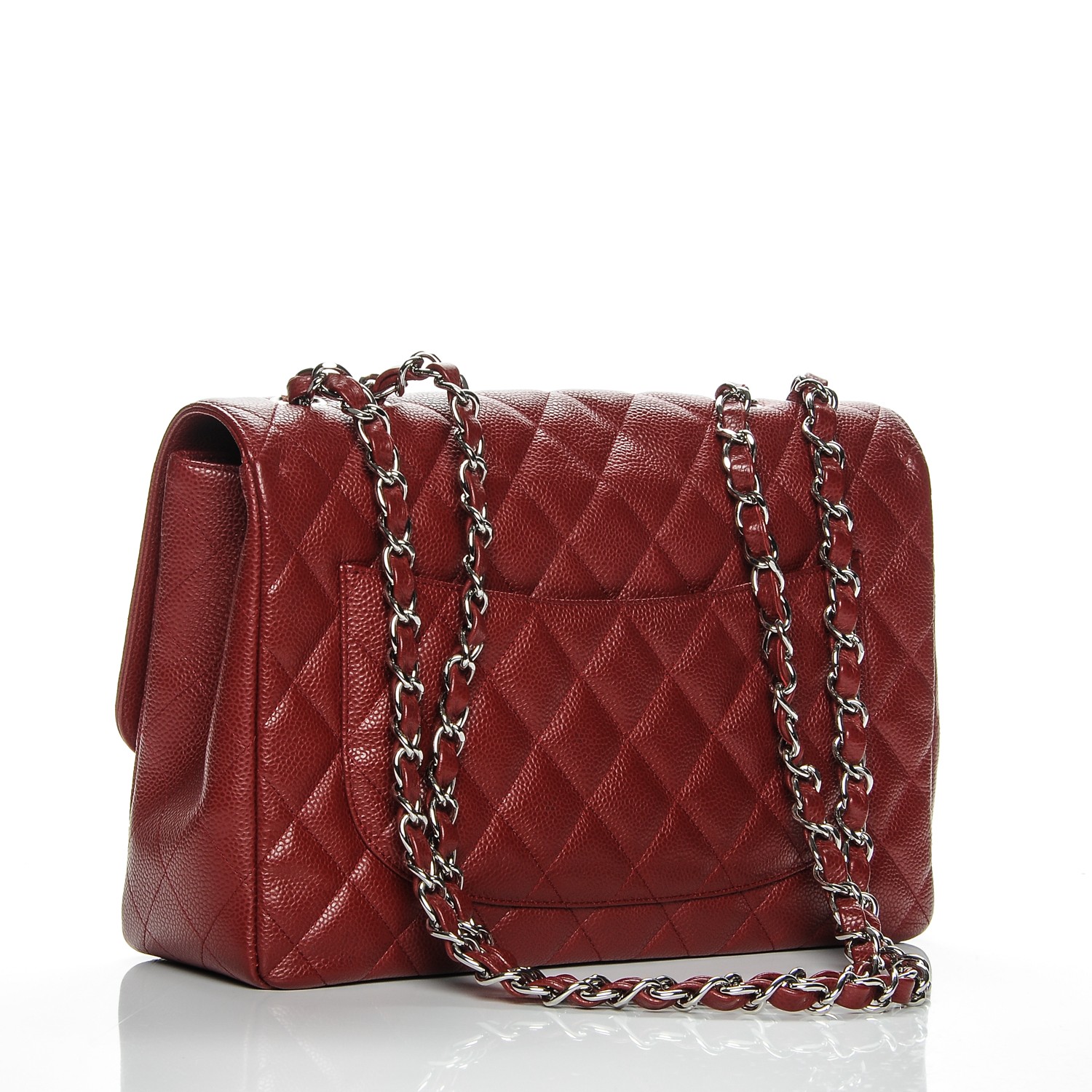 CHANEL Caviar Quilted Jumbo Single Flap Dark Red 193236