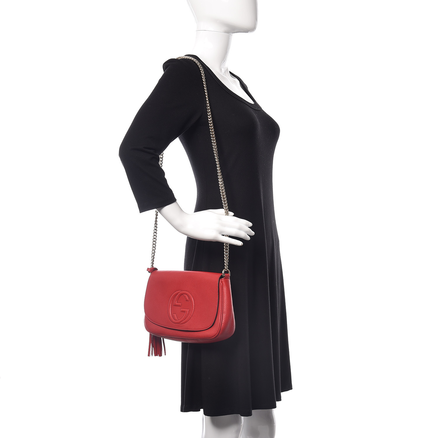 GUCCI Pebbled Calfskin Medium Soho Shoulder Bag Tabasco Red 404378 ...