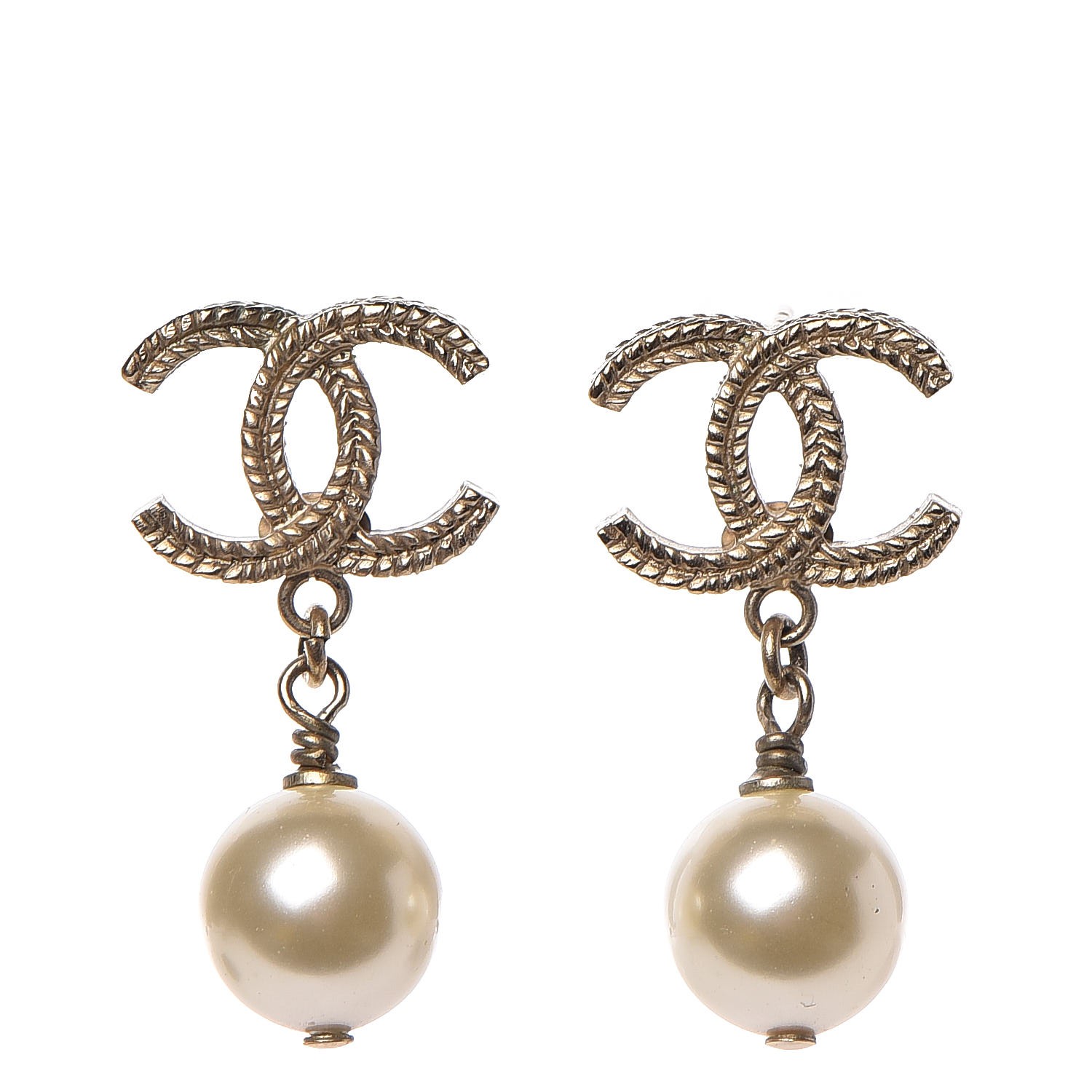 CHANEL Pearl CC Drop Earrings Gold 302382 | FASHIONPHILE