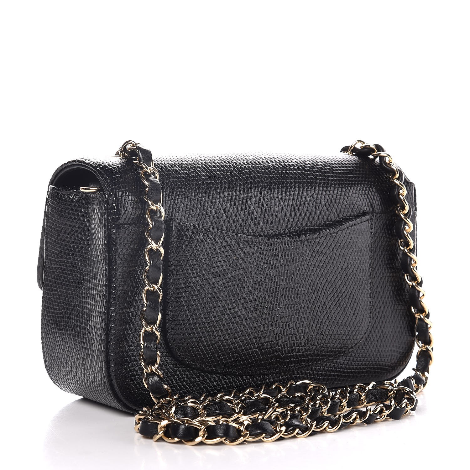 CHANEL Lizard Mini Rectangular Single Flap Black 308603