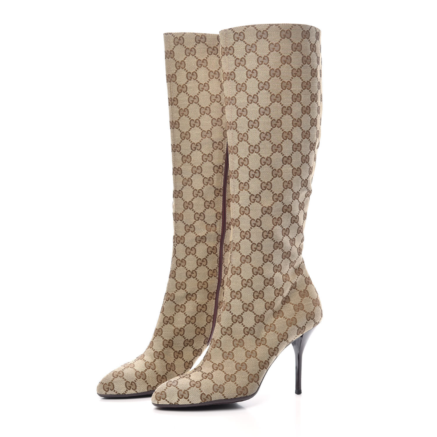 GUCCI Monogram Womens Tall Boots 40 Beige Ebony 745594 | FASHIONPHILE