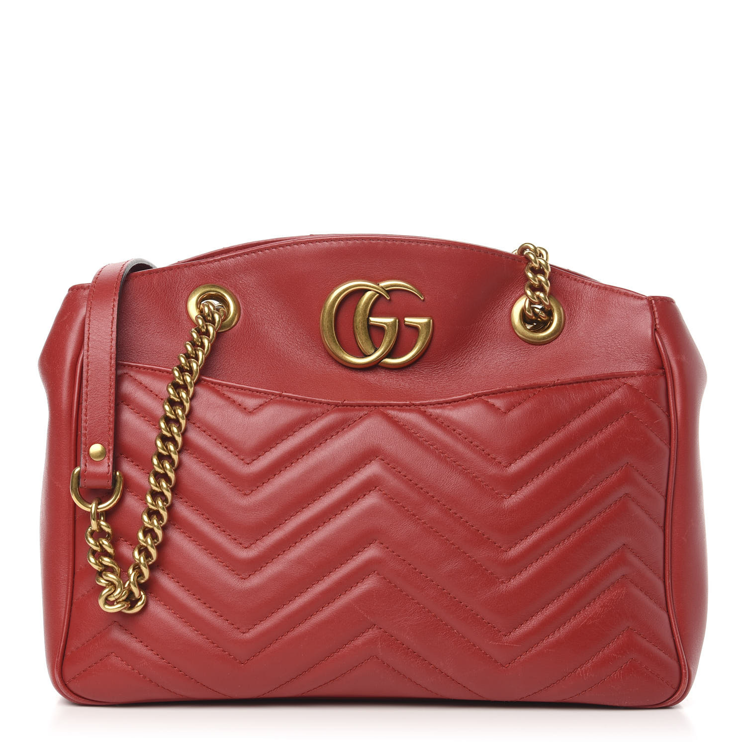 GUCCI Calfskin Matelasse Medium GG Marmont Open Top Shoulder Bag Red ...