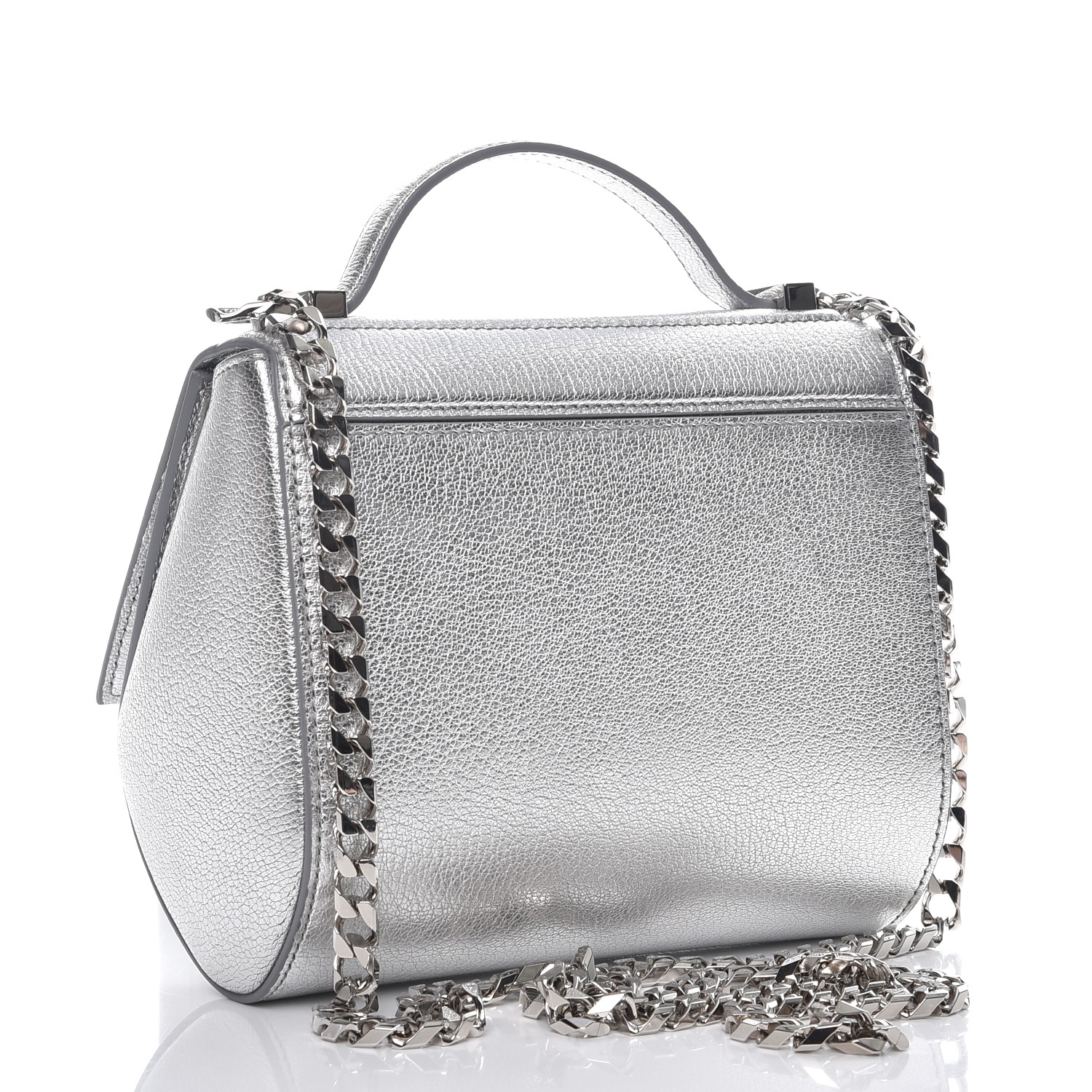 GIVENCHY Metallic Calfskin Mini Pandora Box Chain Crossbody Bag Silver ...