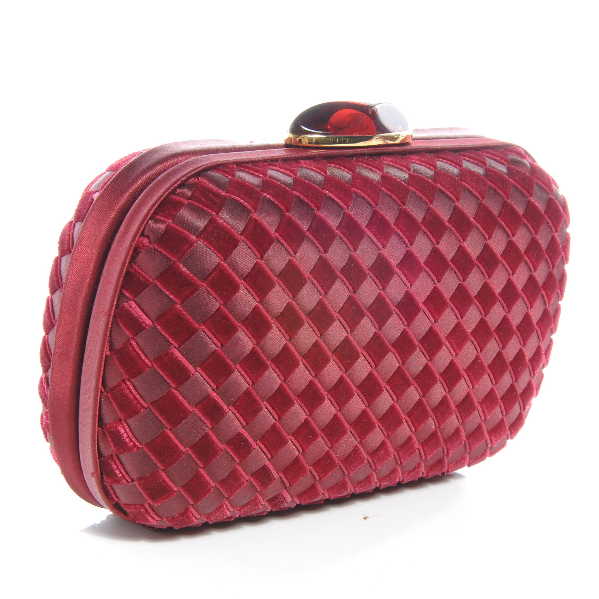 BOTTEGA VENETA Satin Velvet Woven Evening Clutch Burgundy 57187 ...